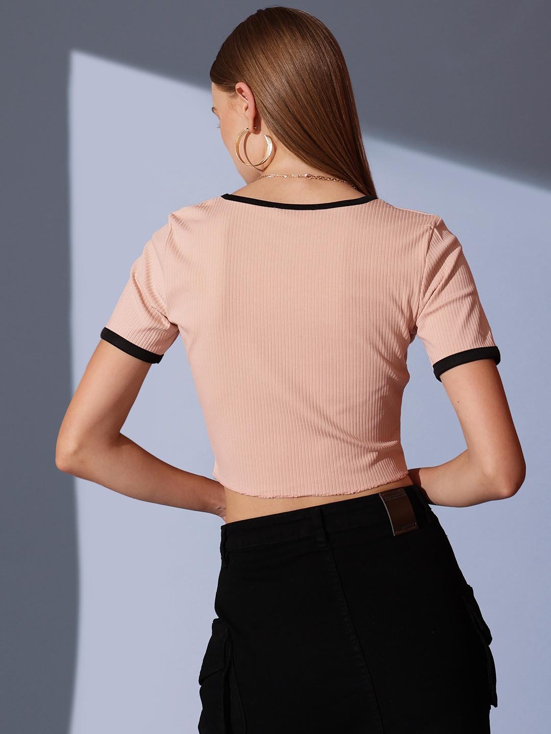 Peach Solid Scoop Neck Top