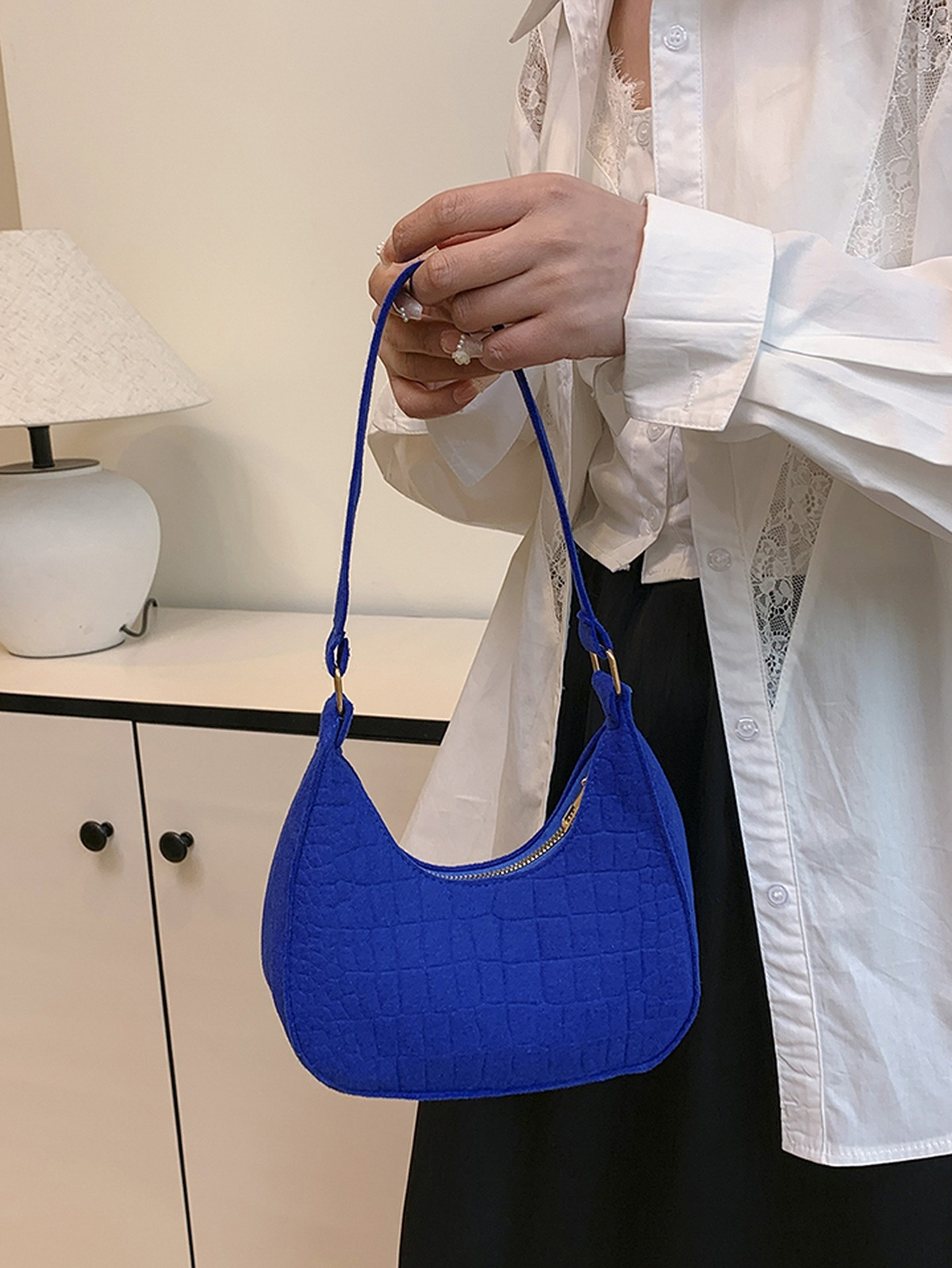 Blue Shoulder Bag with Zip Closure