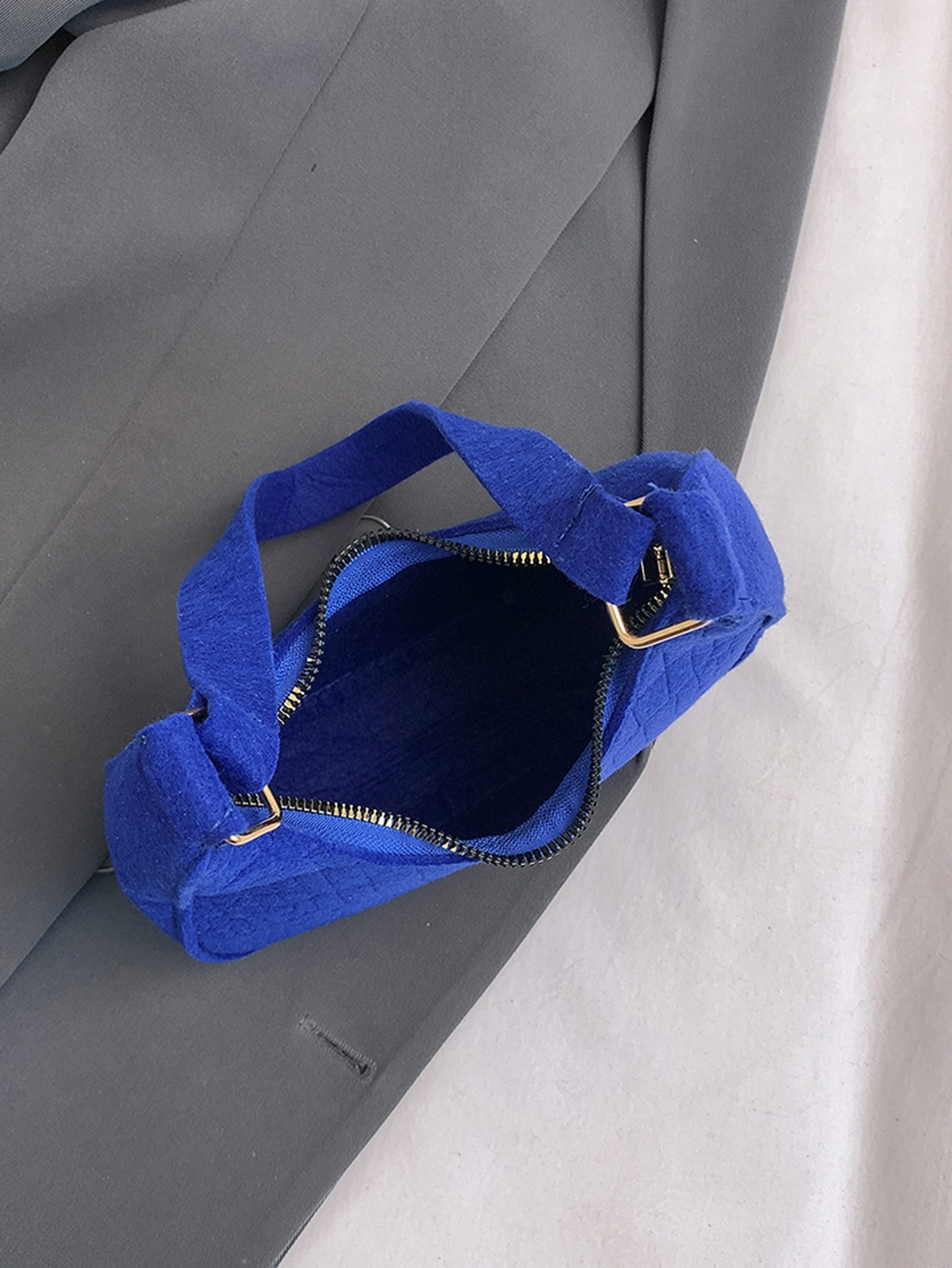Blue Shoulder Bag with Zip Closure
