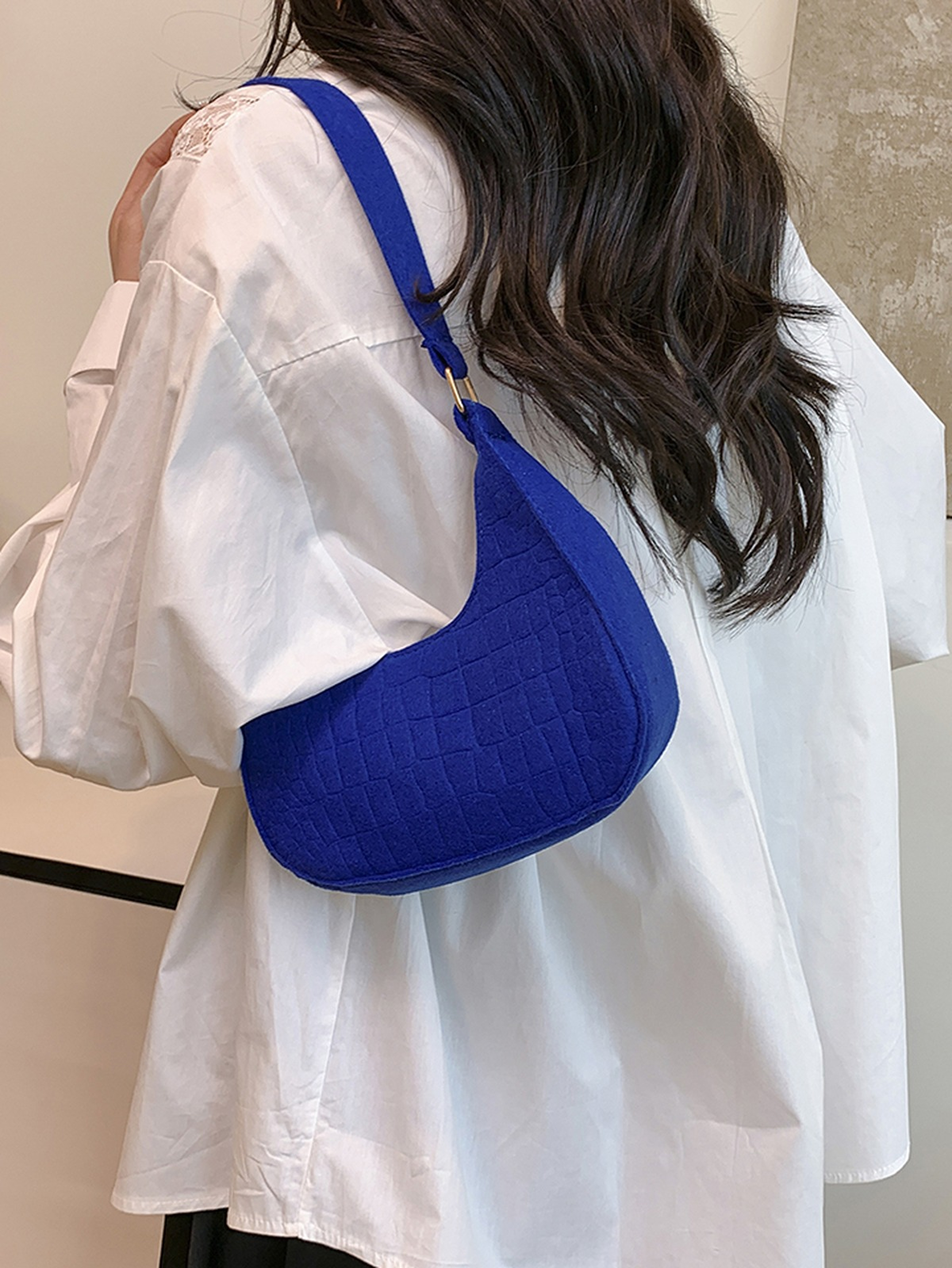 Blue Shoulder Bag with Zip Closure