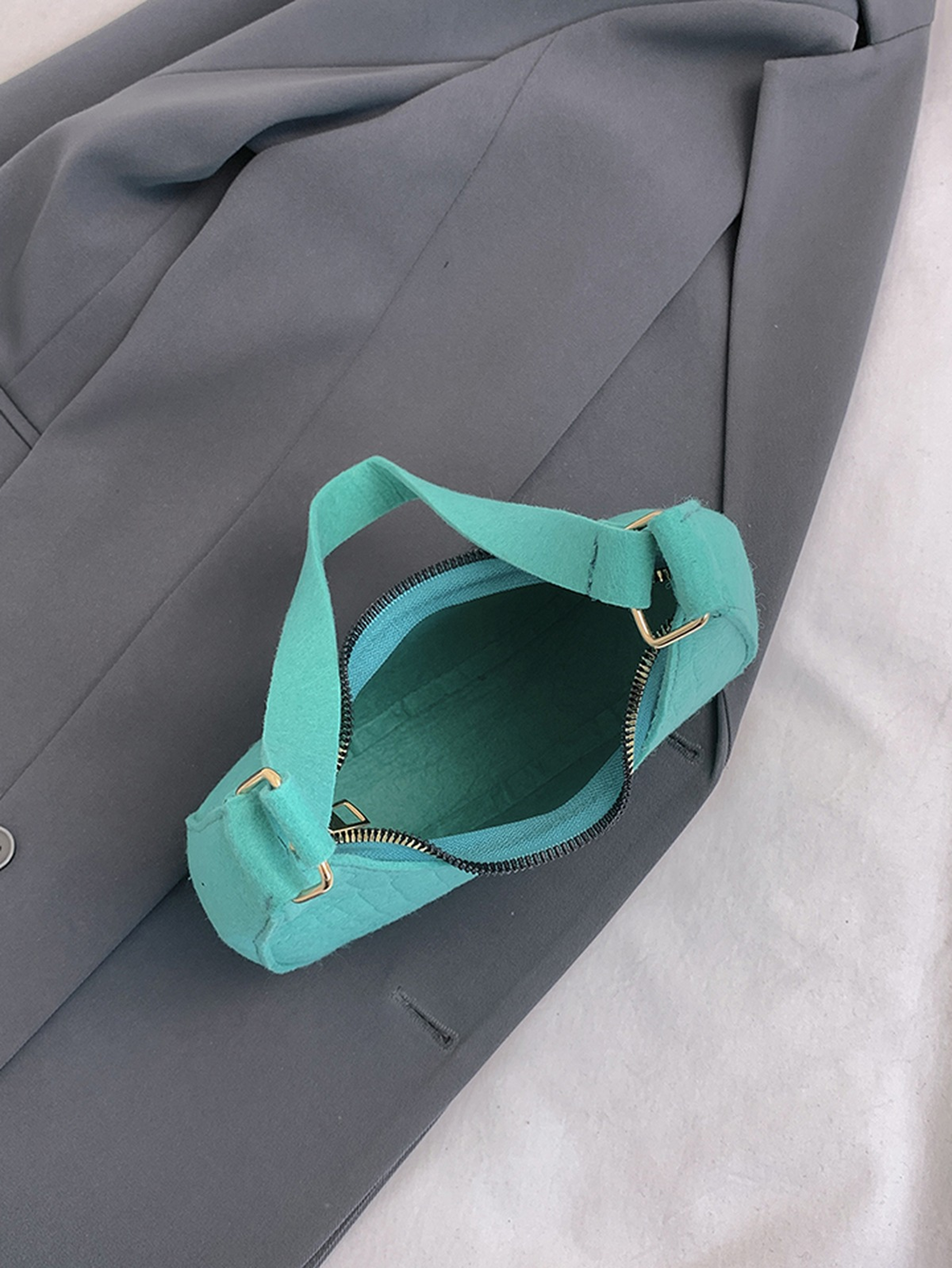 Teal Shoulder Bag with Zip Closure