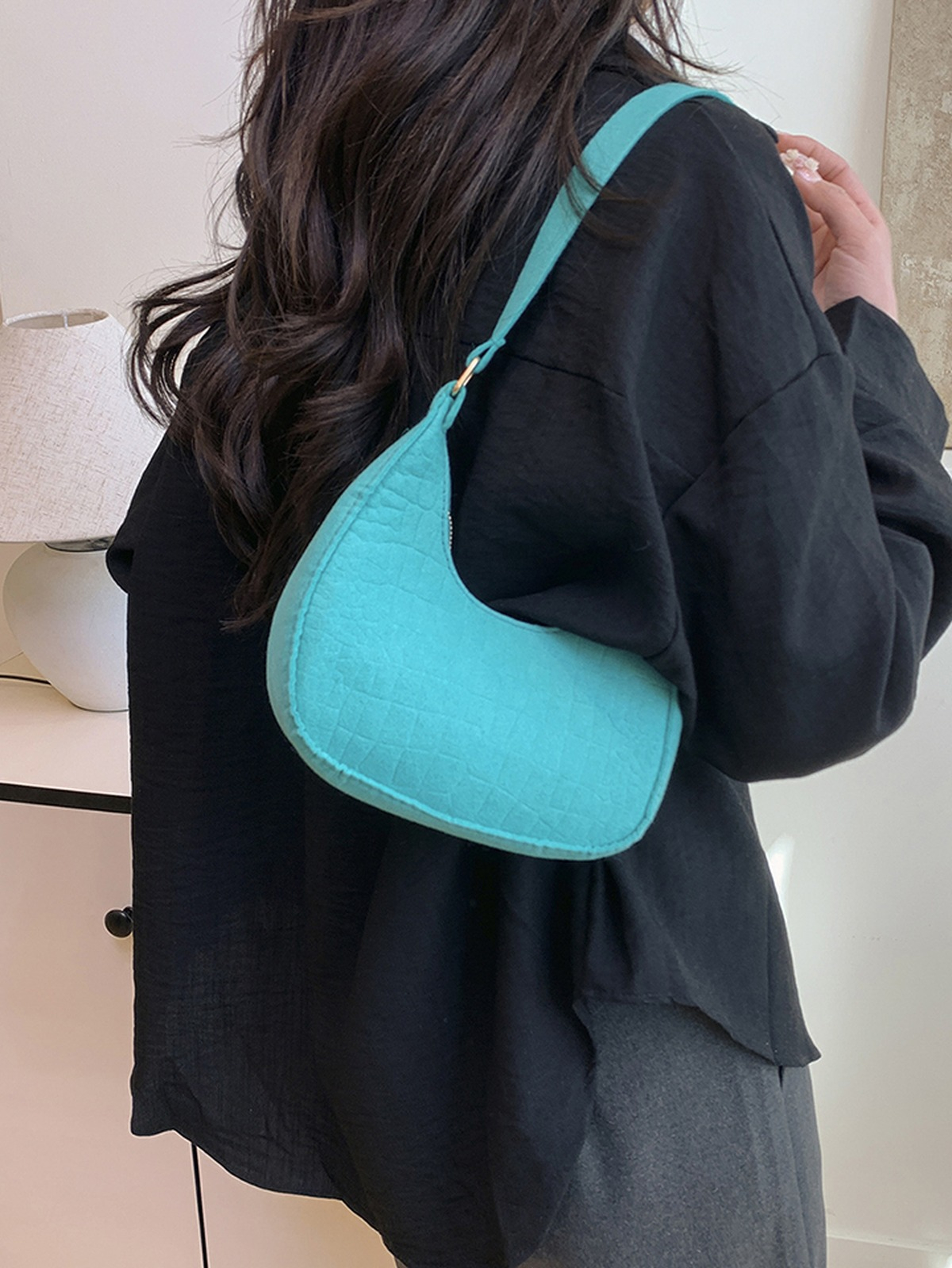 Teal Shoulder Bag with Zip Closure
