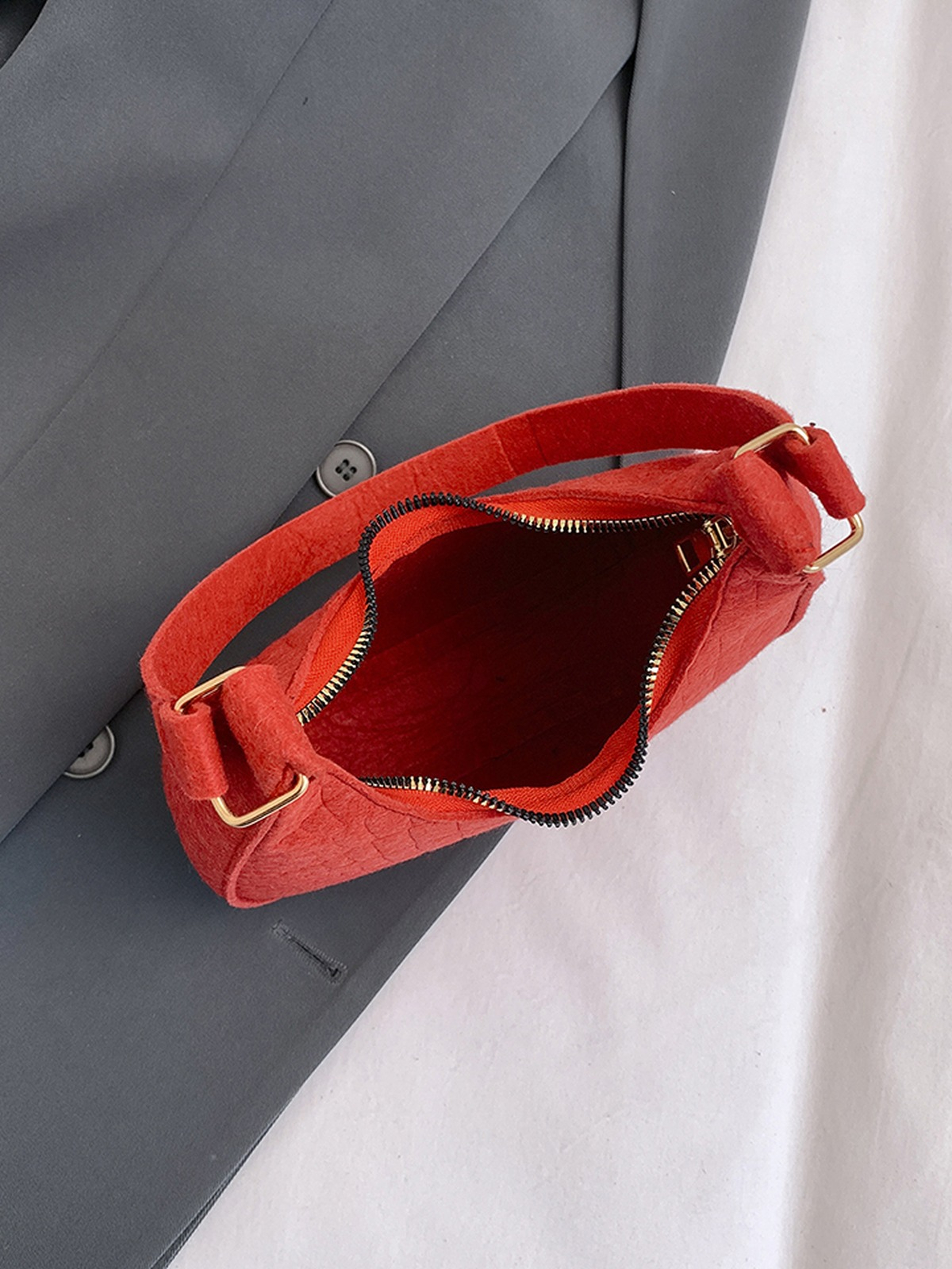 Red Shoulder Bag with Zip Closure