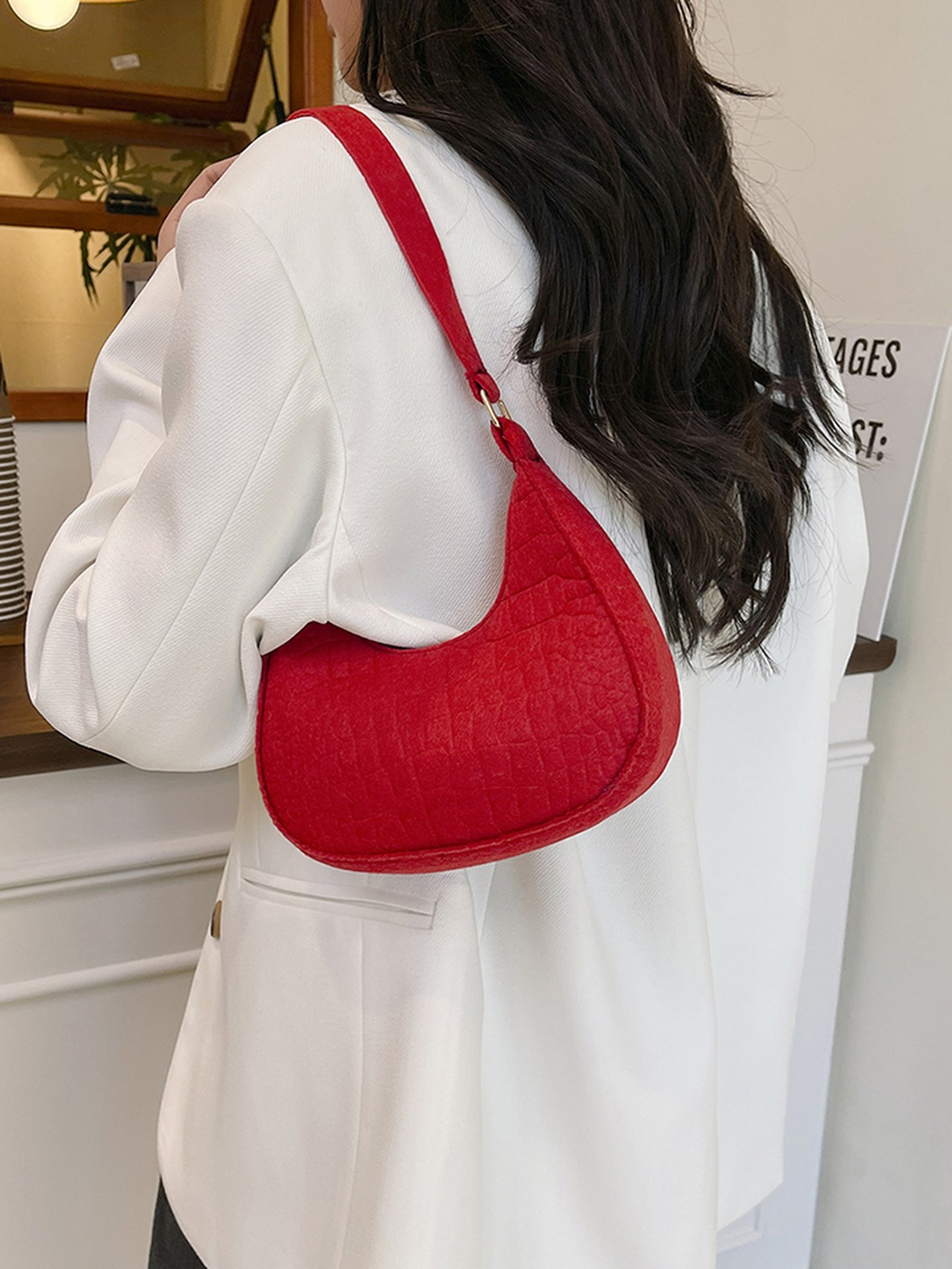 Red Shoulder Bag with Zip Closure