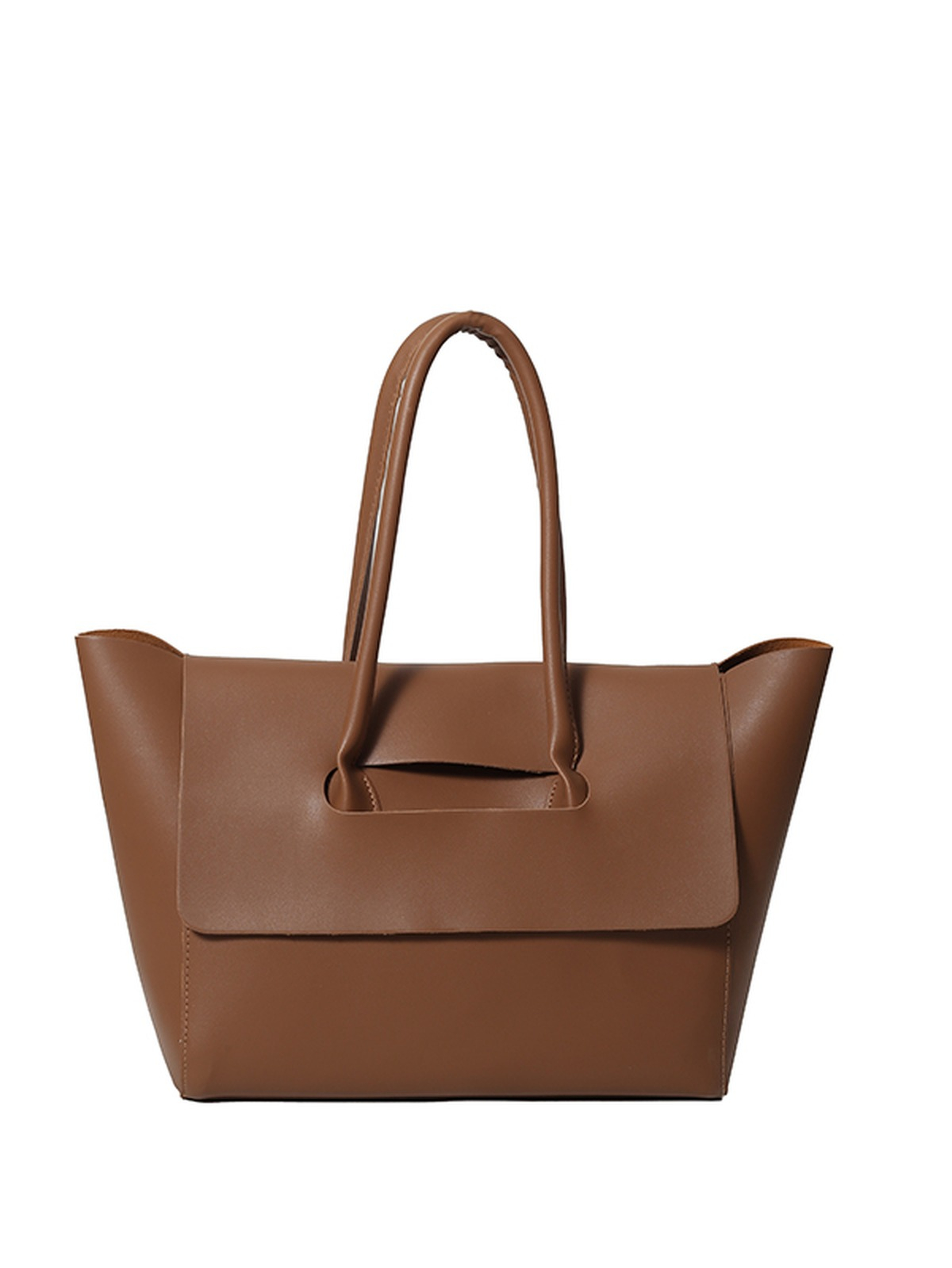 Brown Faux Leather Handbag with Top Handles