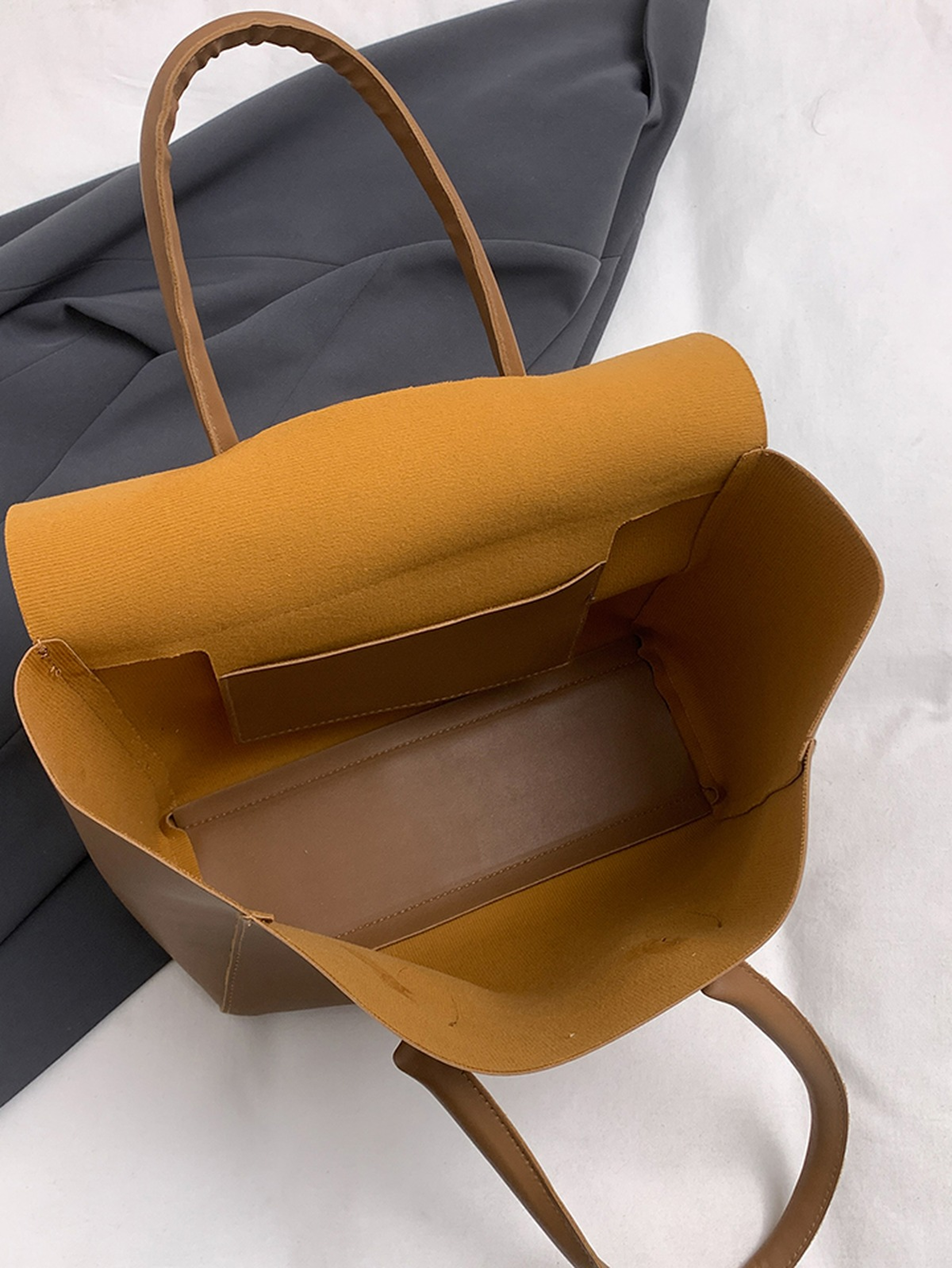 Brown Faux Leather Handbag with Top Handles