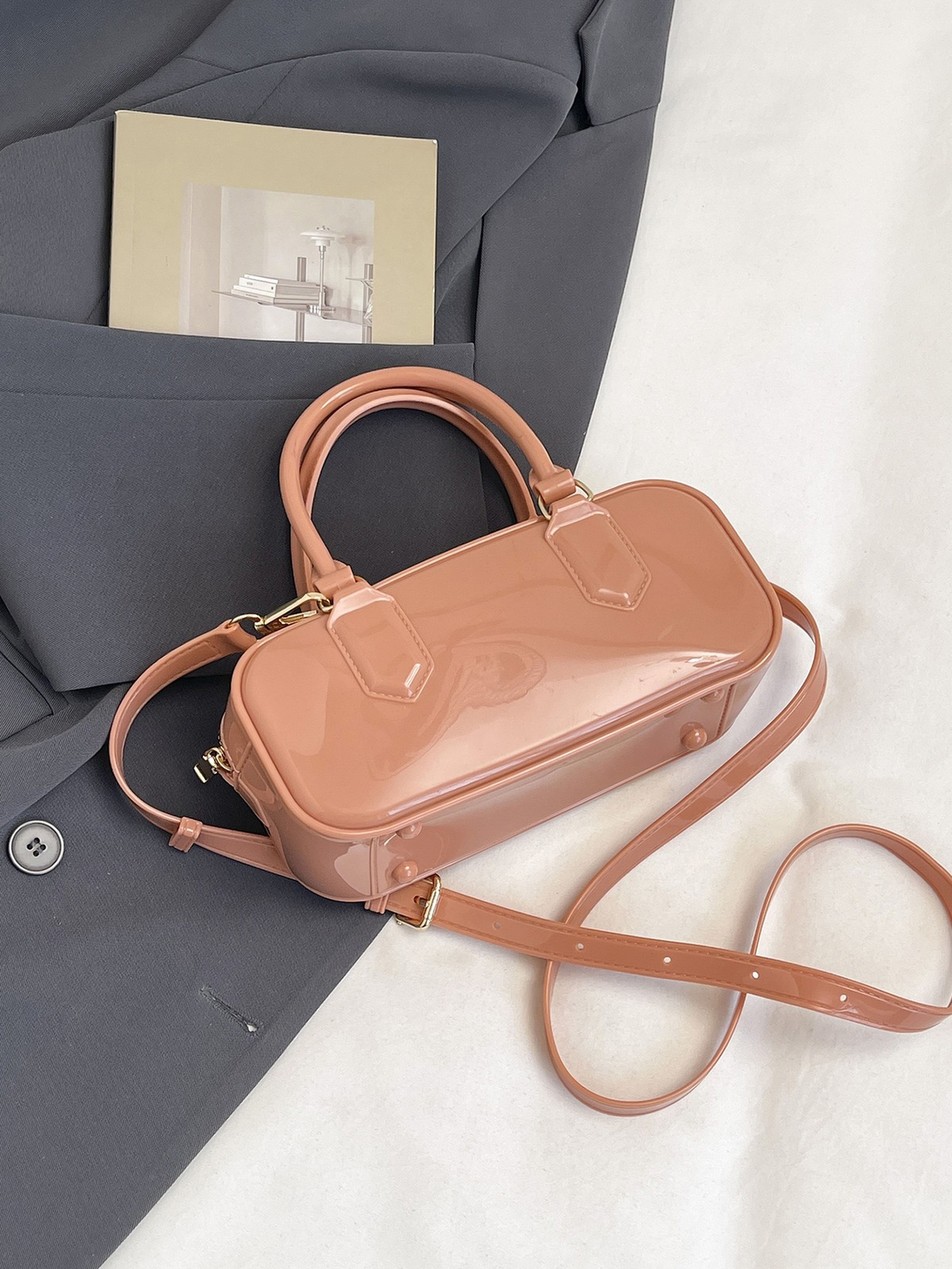 Brown Shoulder Bag with Zip Closure