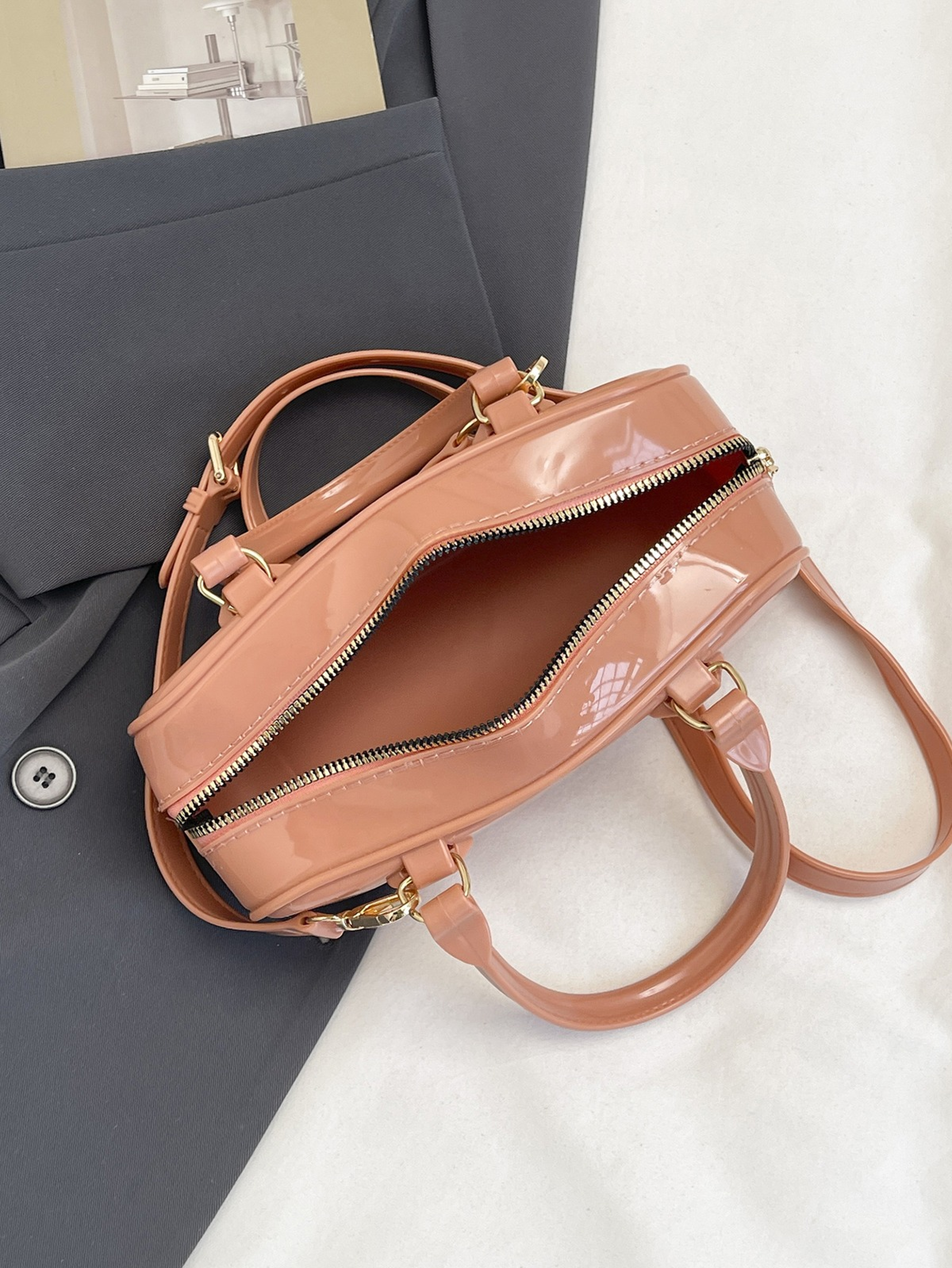 Brown Shoulder Bag with Zip Closure