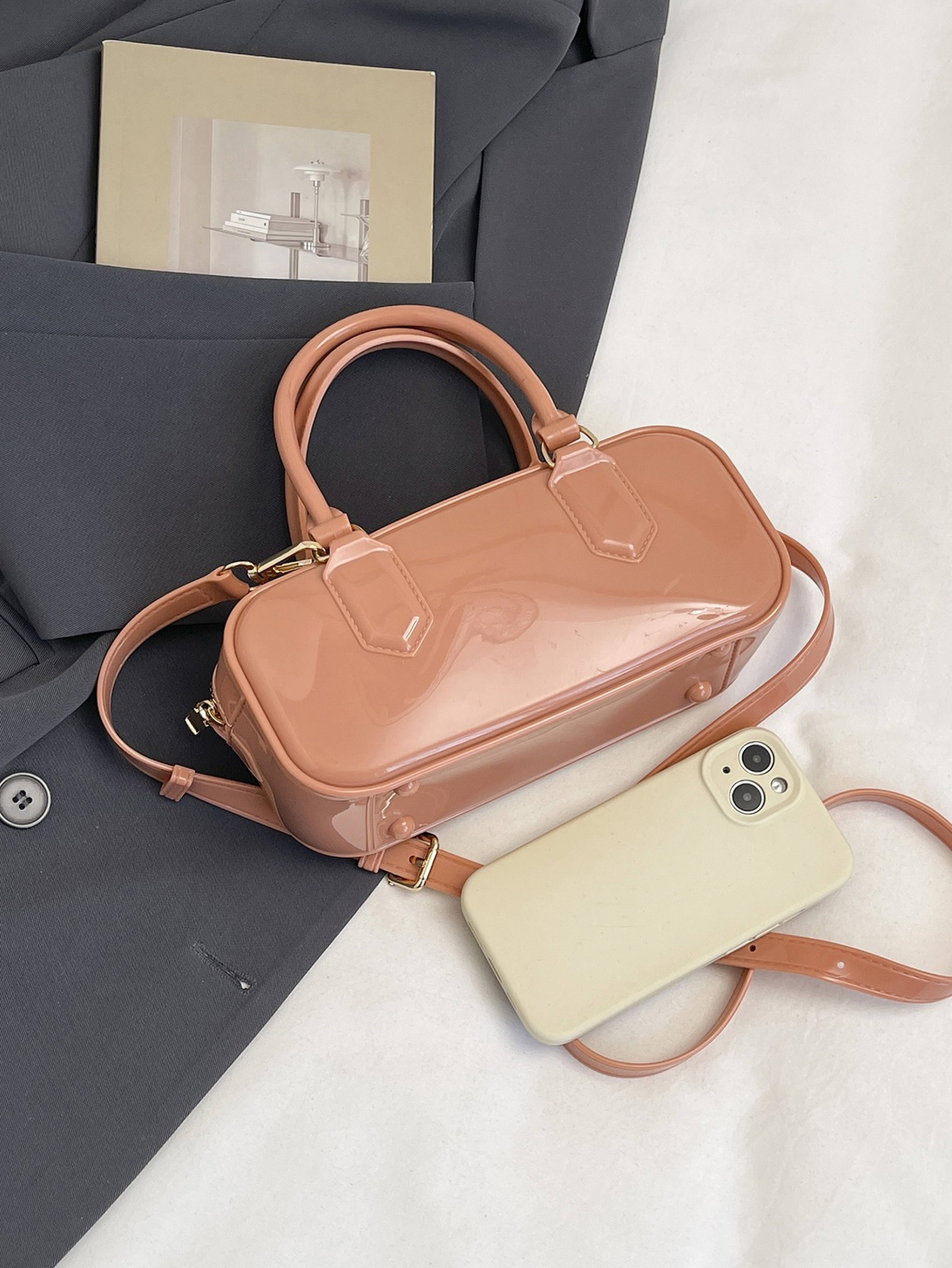 Brown Shoulder Bag with Zip Closure