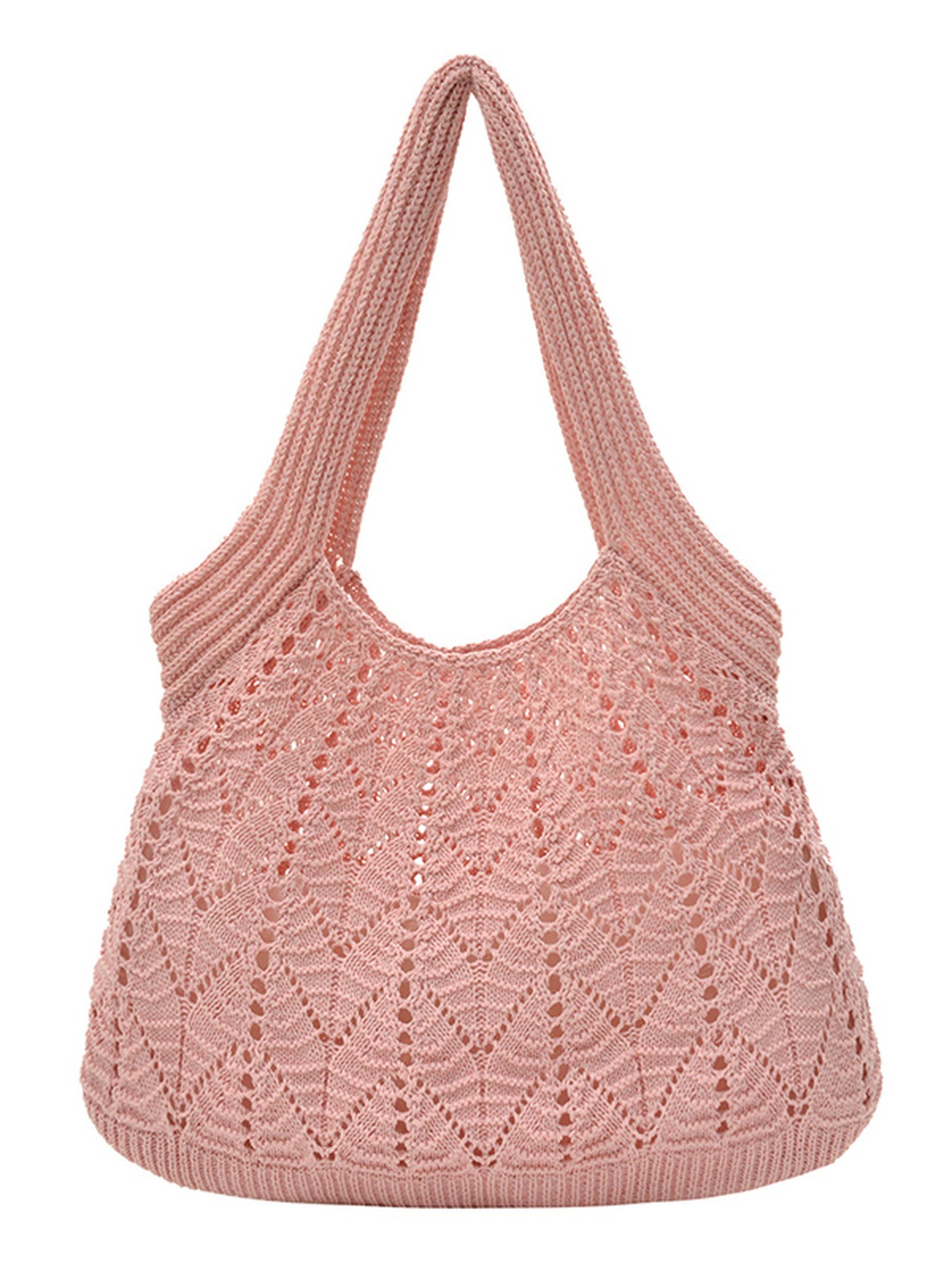 Pink Crochet Knit Shoulder Bag