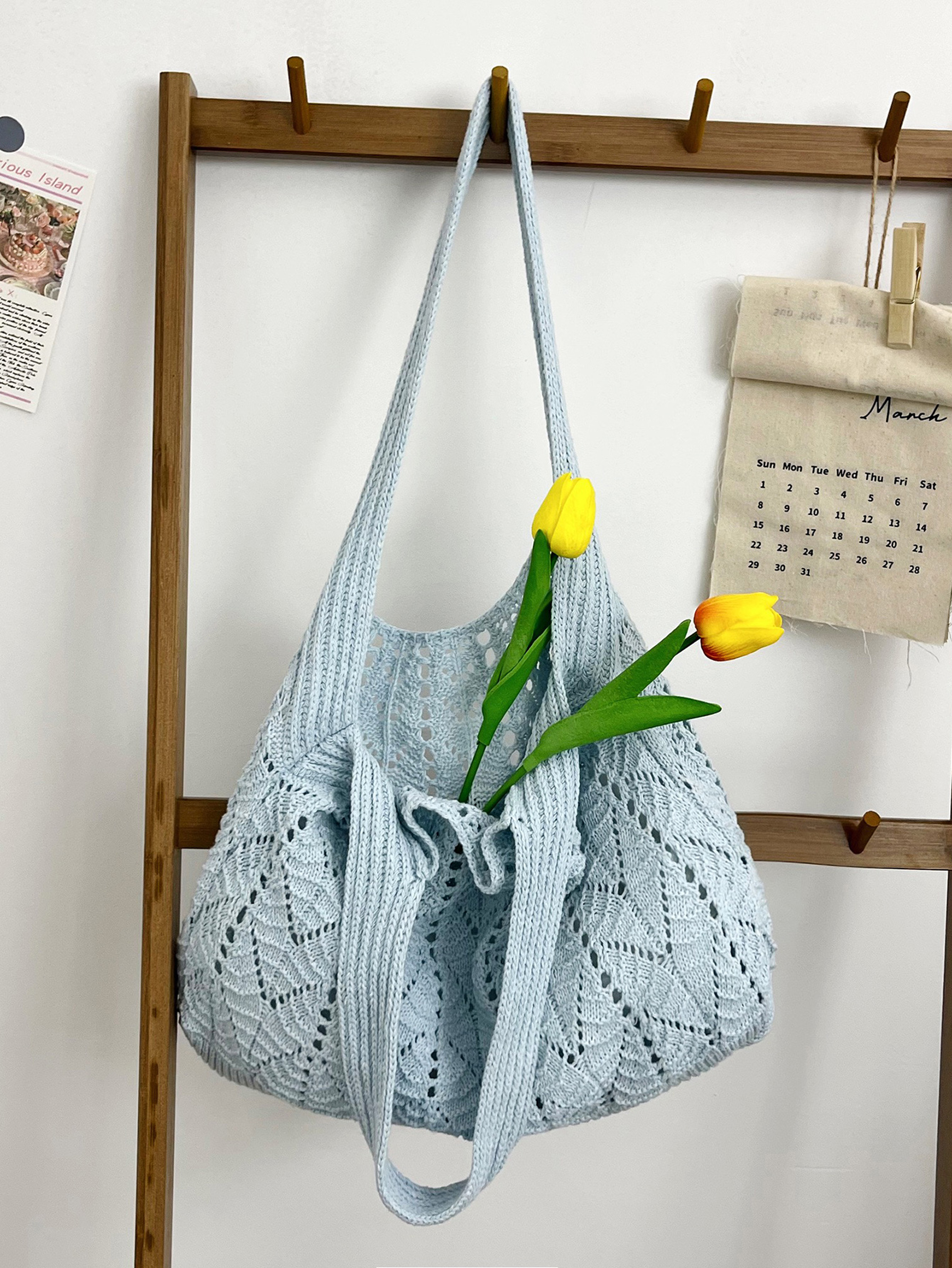 Light Blue Shoulder Bag with Open Closure