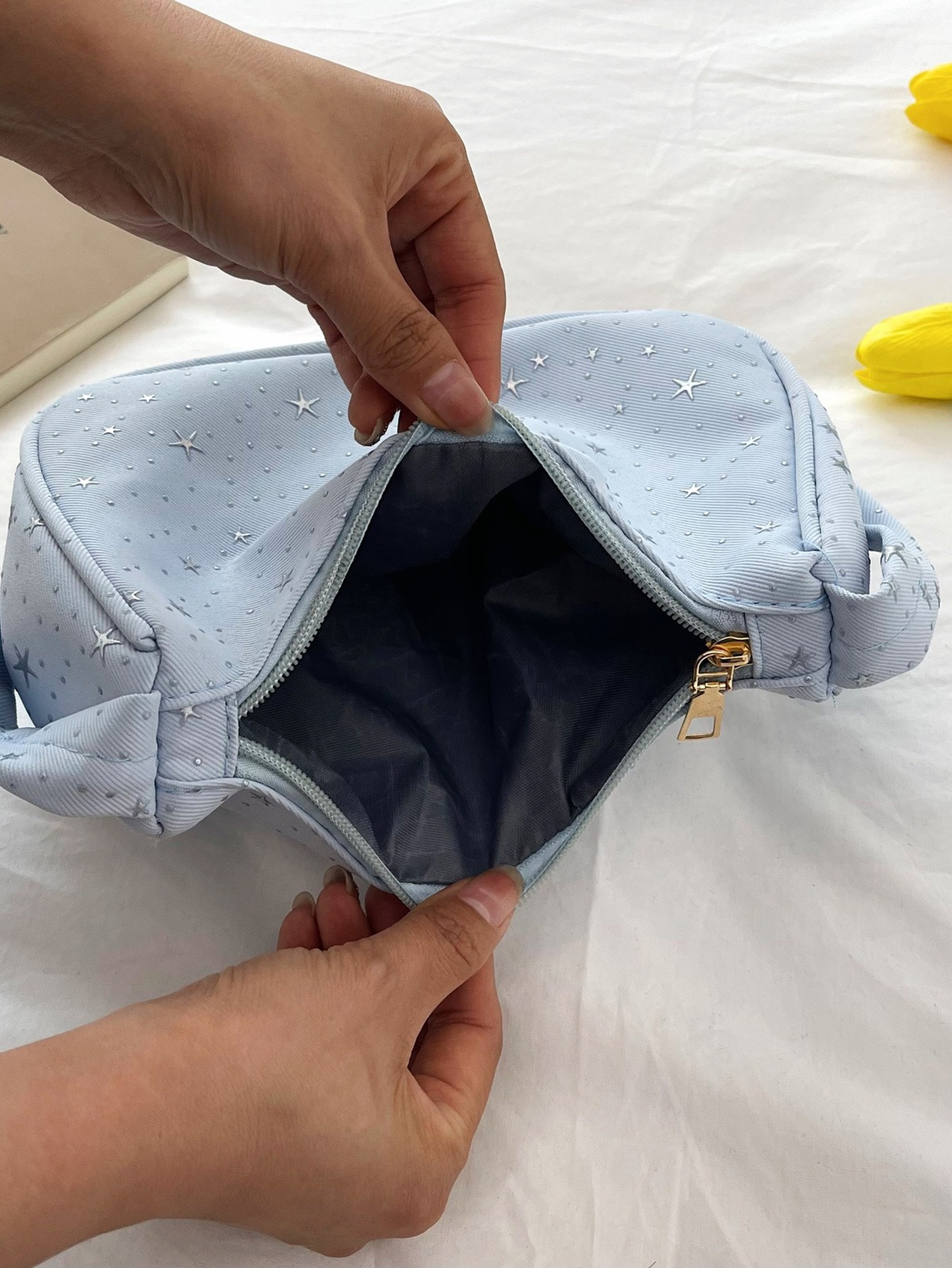 Light Blue Shoulder Bag with Zip Closure