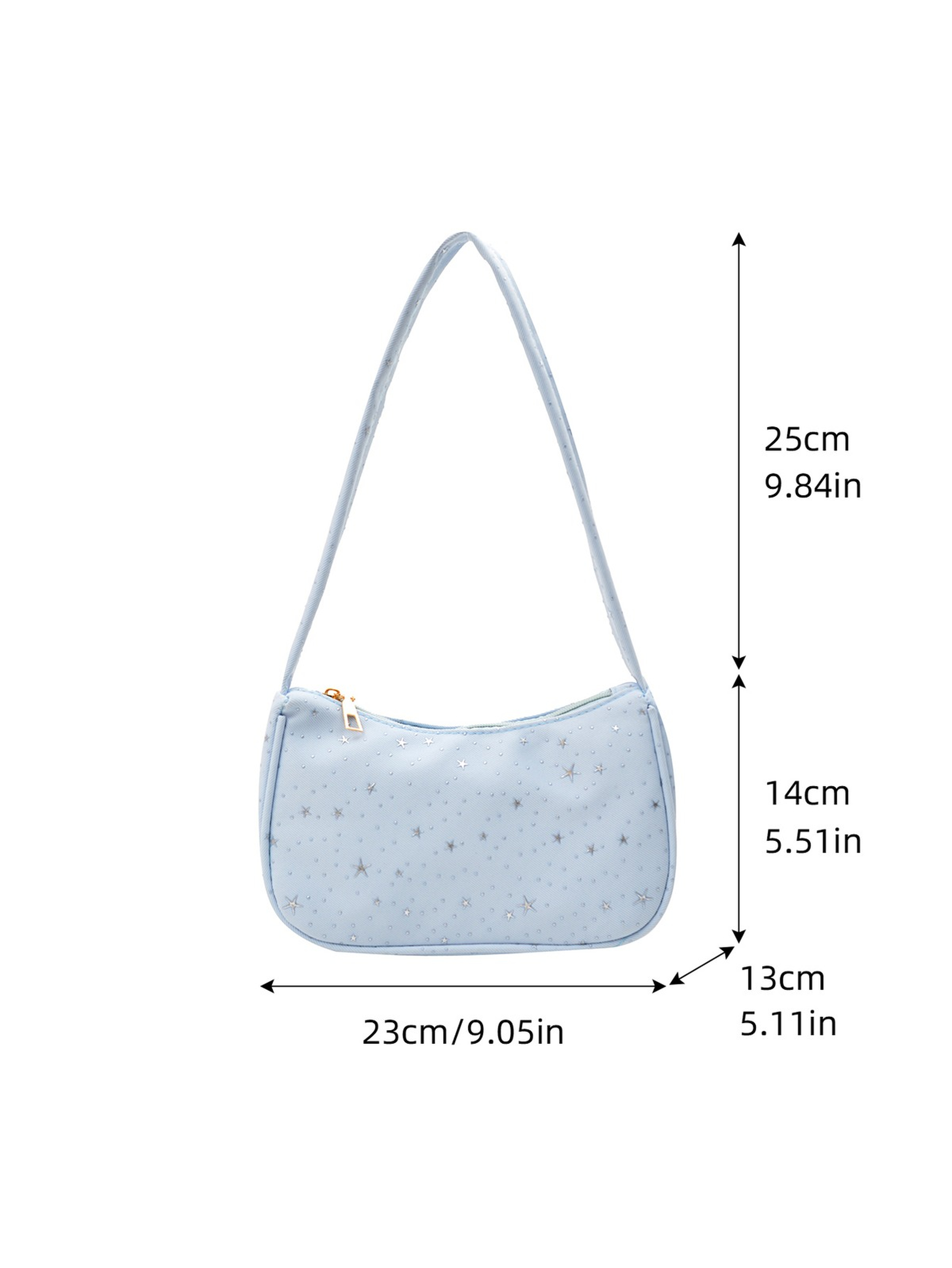 Light Blue Shoulder Bag with Zip Closure