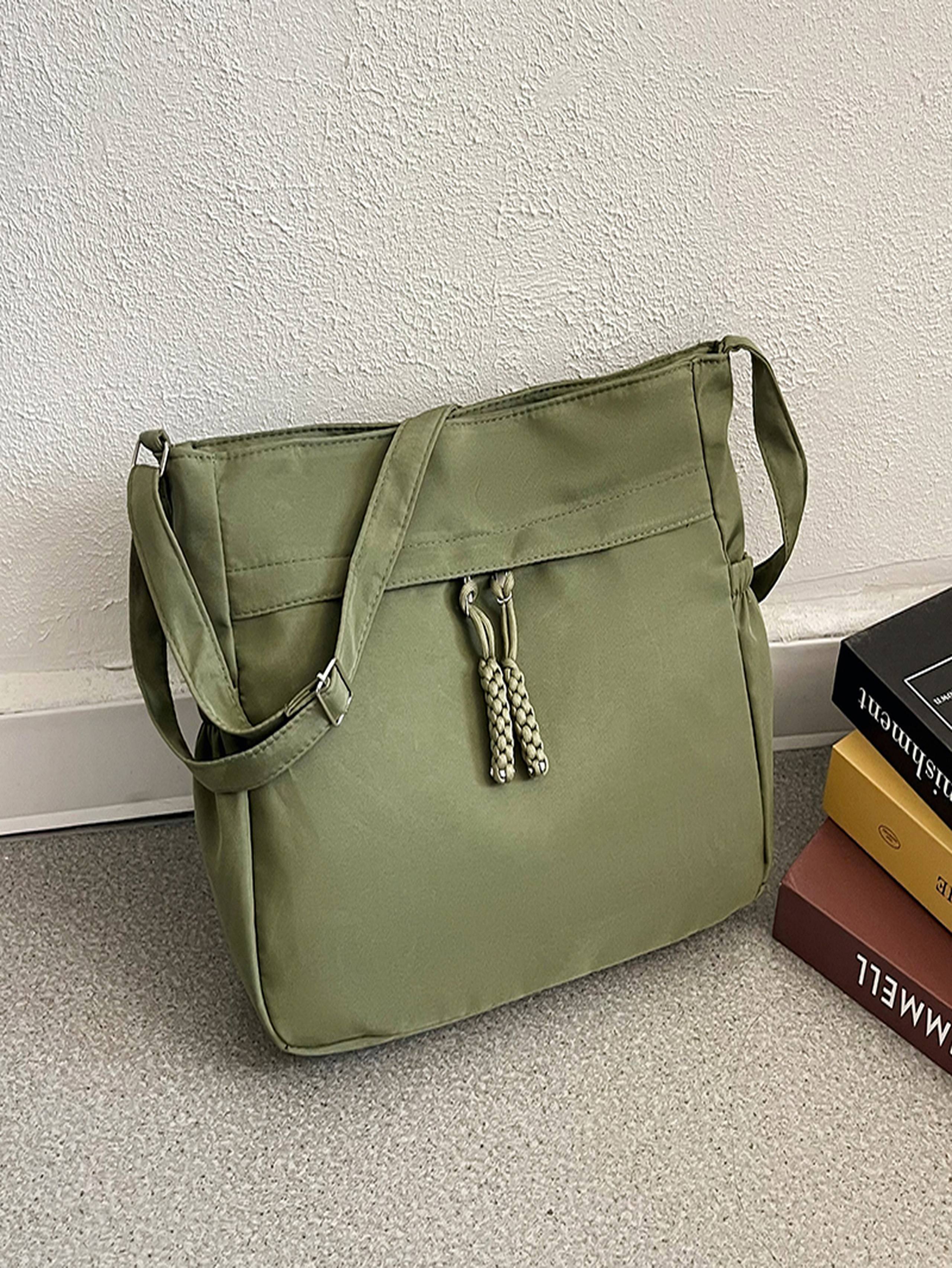 Green Shoulder Bag with Zip Closure