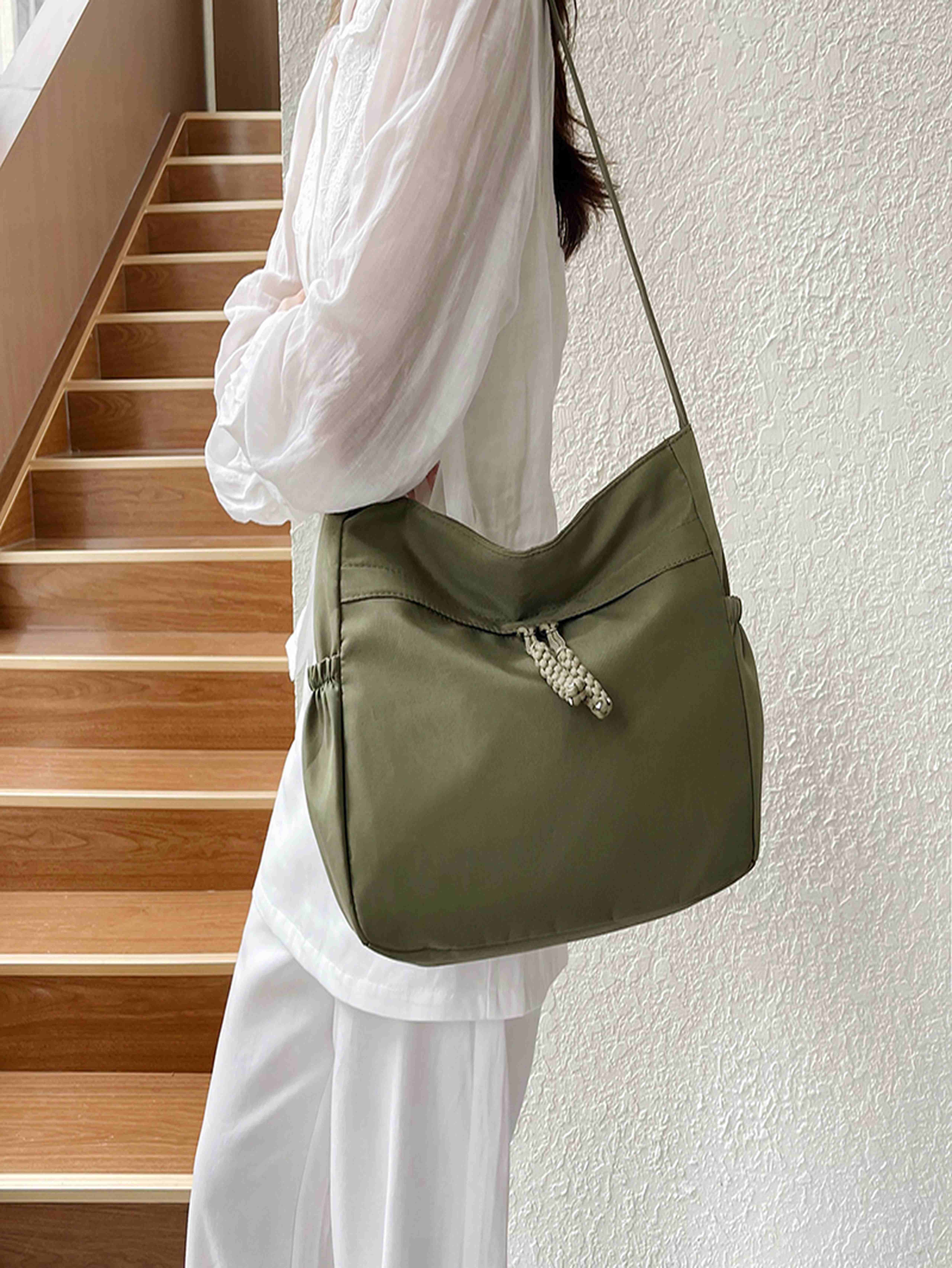Green Shoulder Bag with Zip Closure