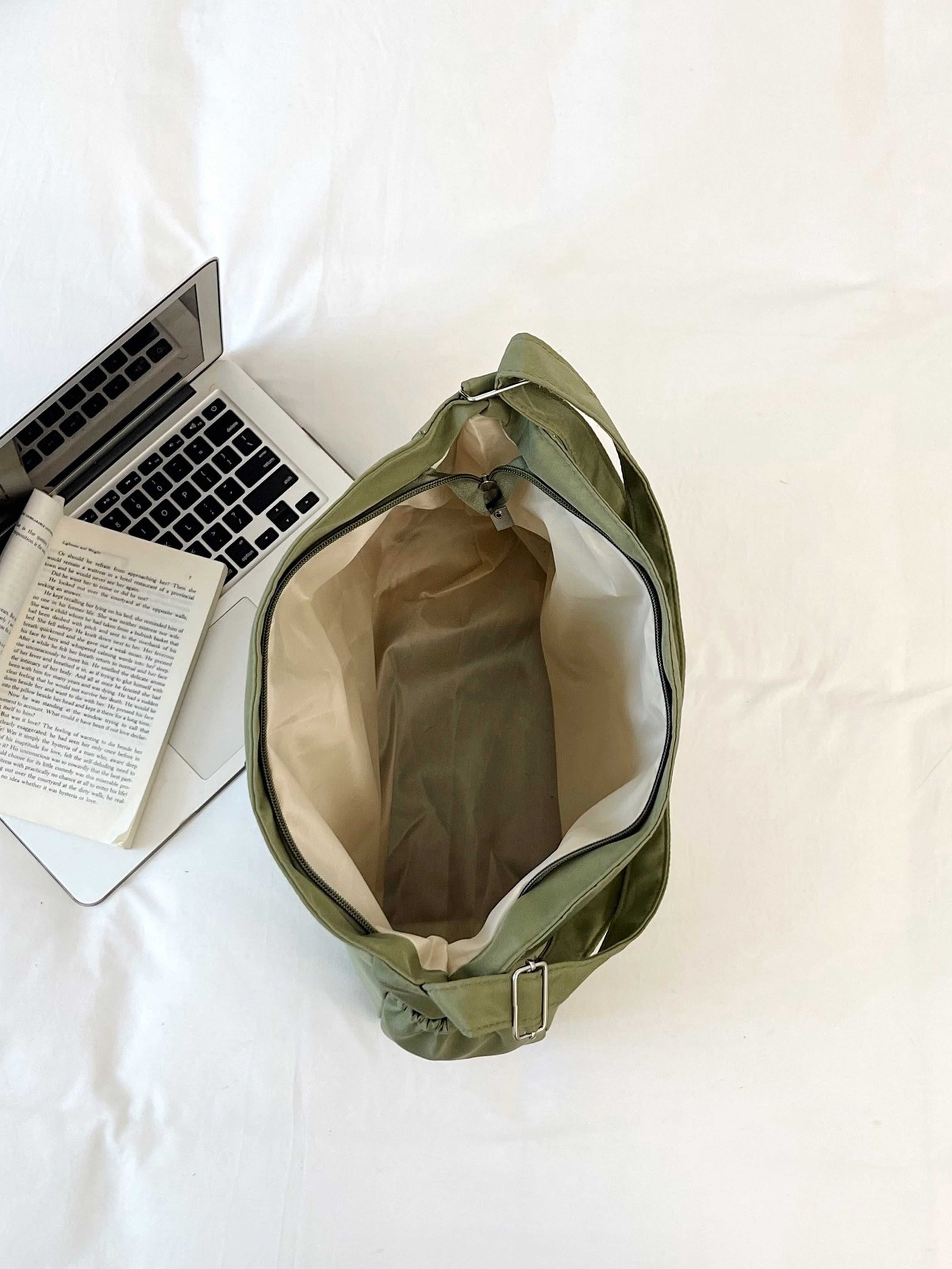 Green Shoulder Bag with Zip Closure