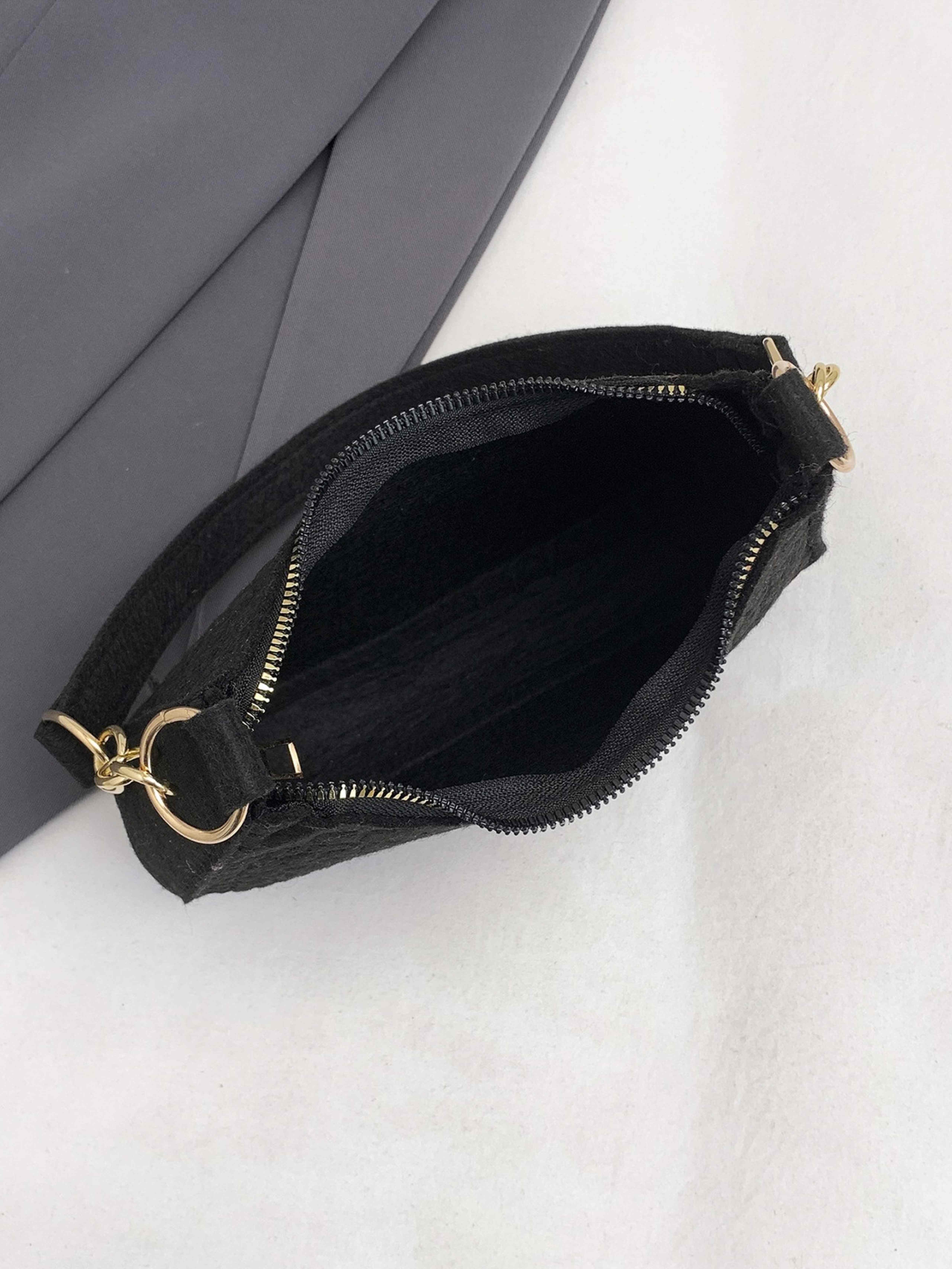 Black Crocodile Embossed Shoulder Bag with Gold Chain Detail