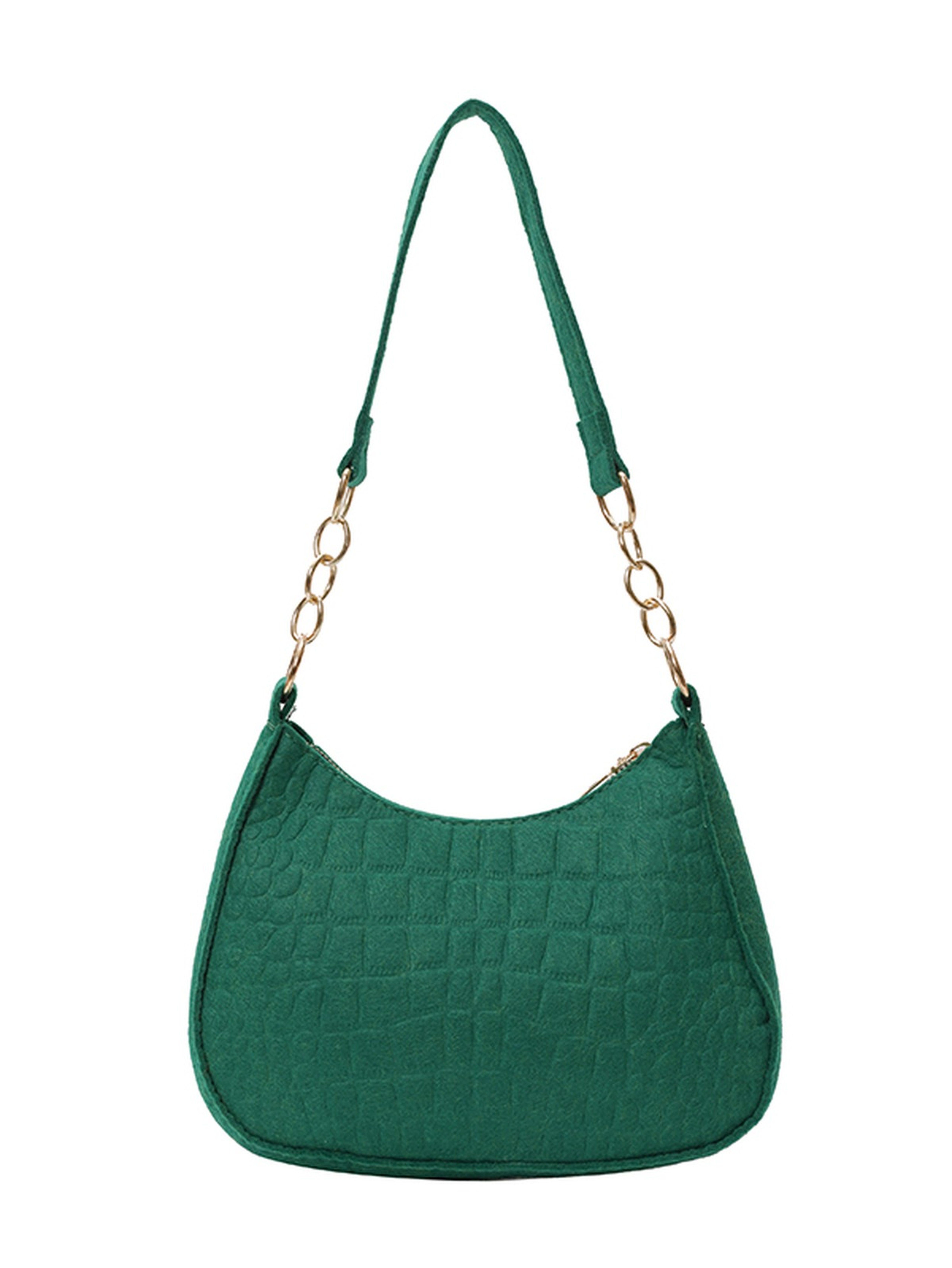 Emerald Green Croc-Embossed Shoulder Bag