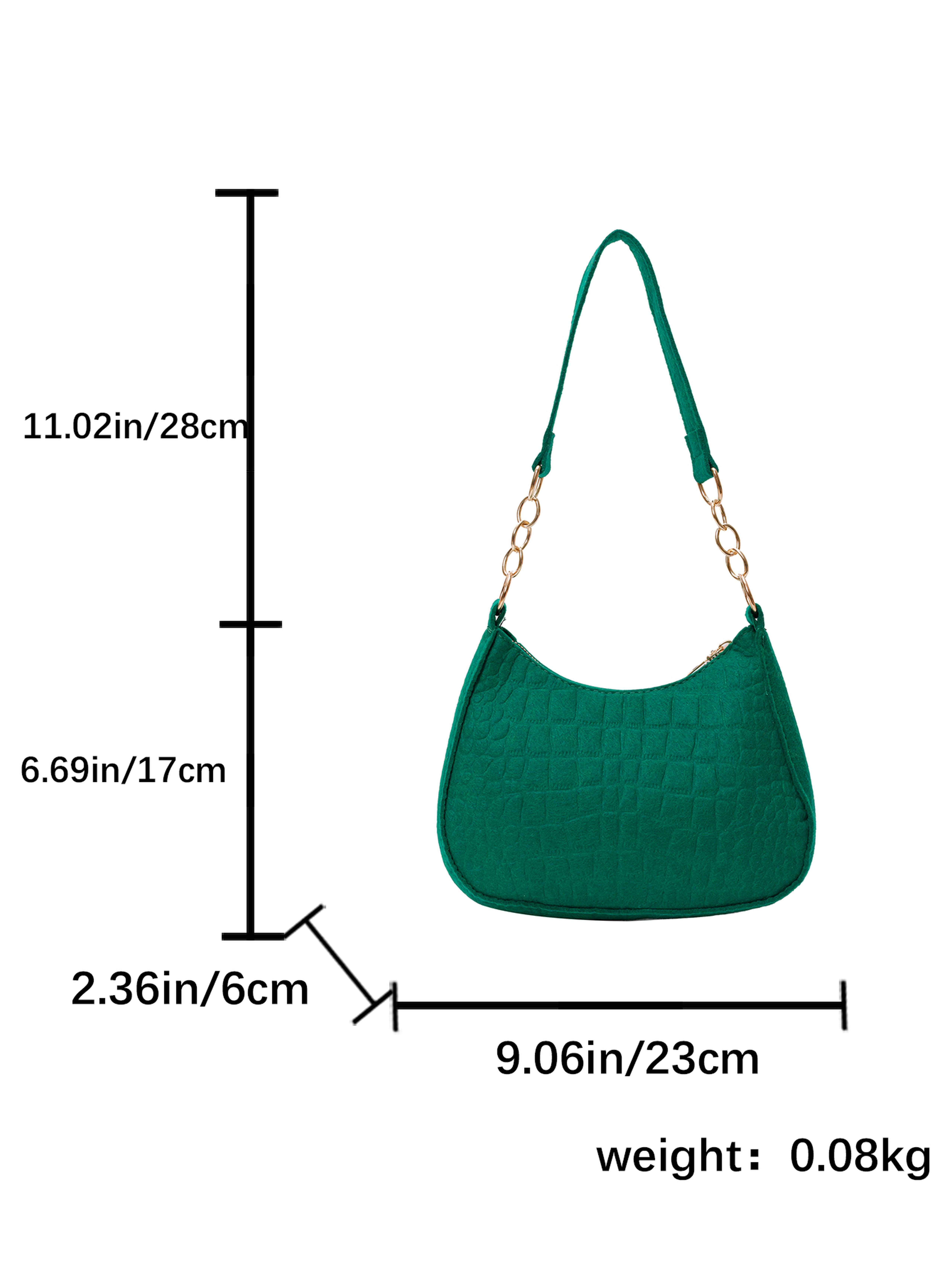 Emerald Green Croc-Embossed Shoulder Bag