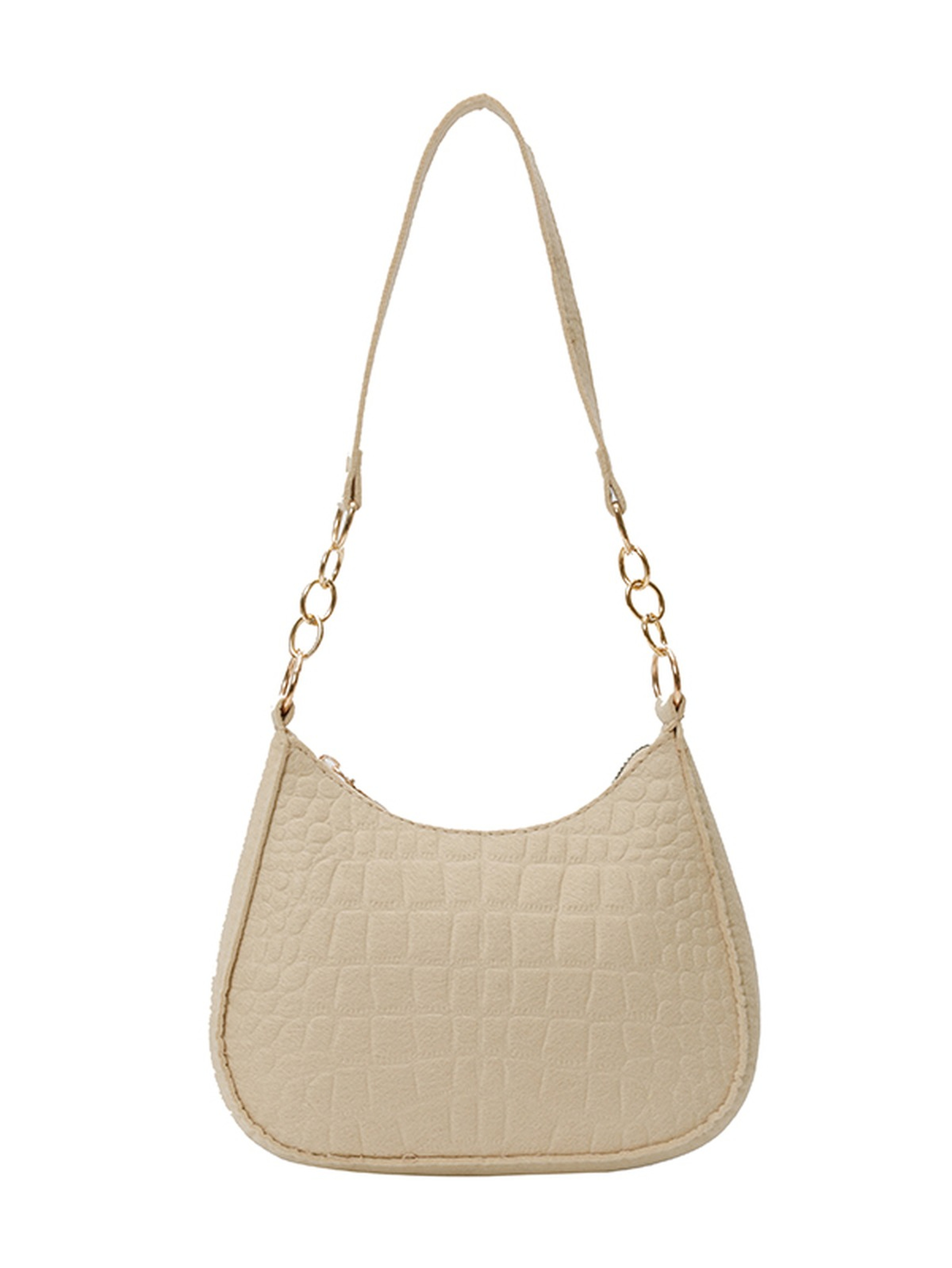Beige Shoulder Bag with Zip Closure