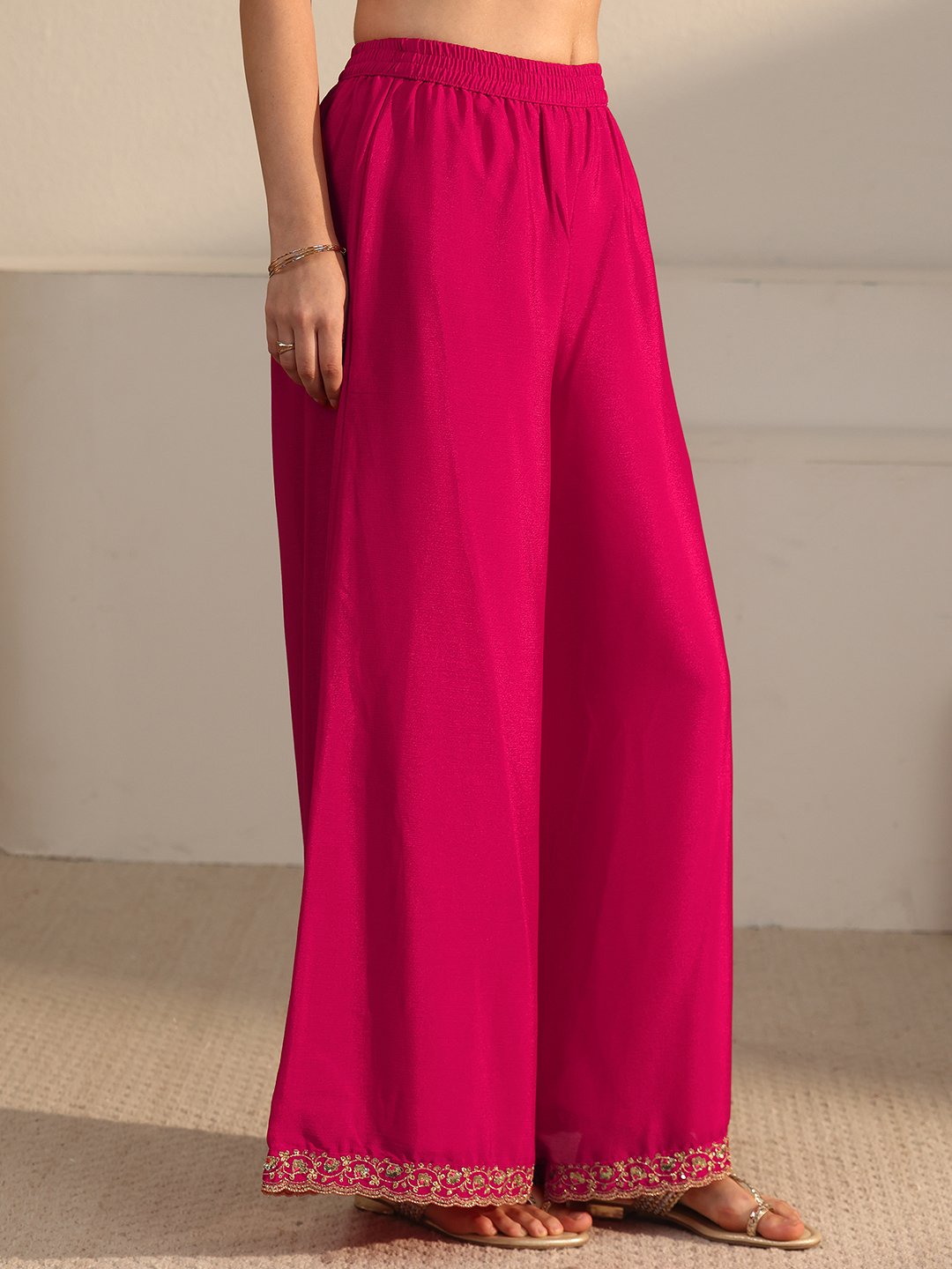 Magenta Embroidered Chinon Sharara Set with Dupatta