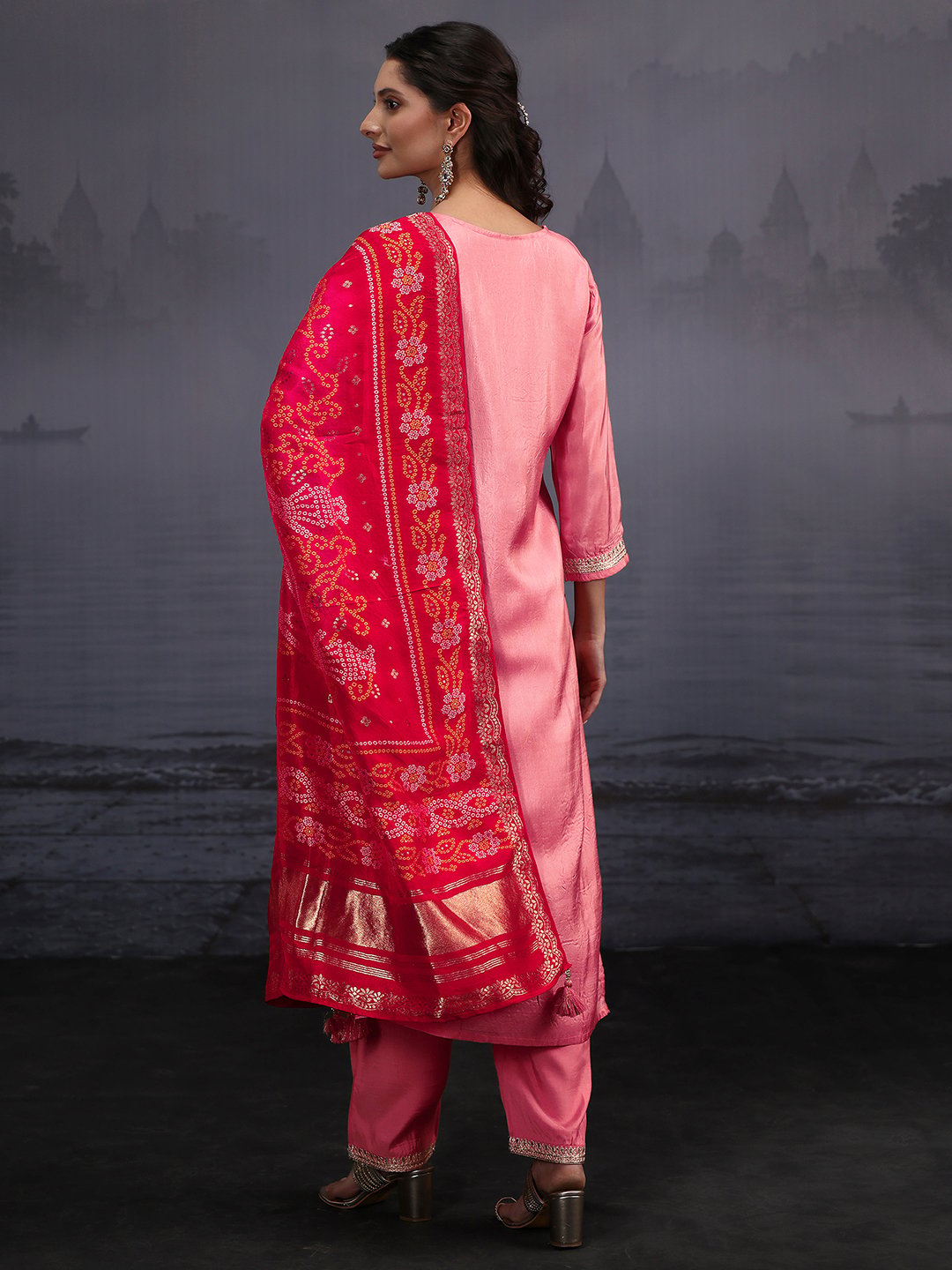 Pink Embroidered Silk Blend Kurta Set with Trousers