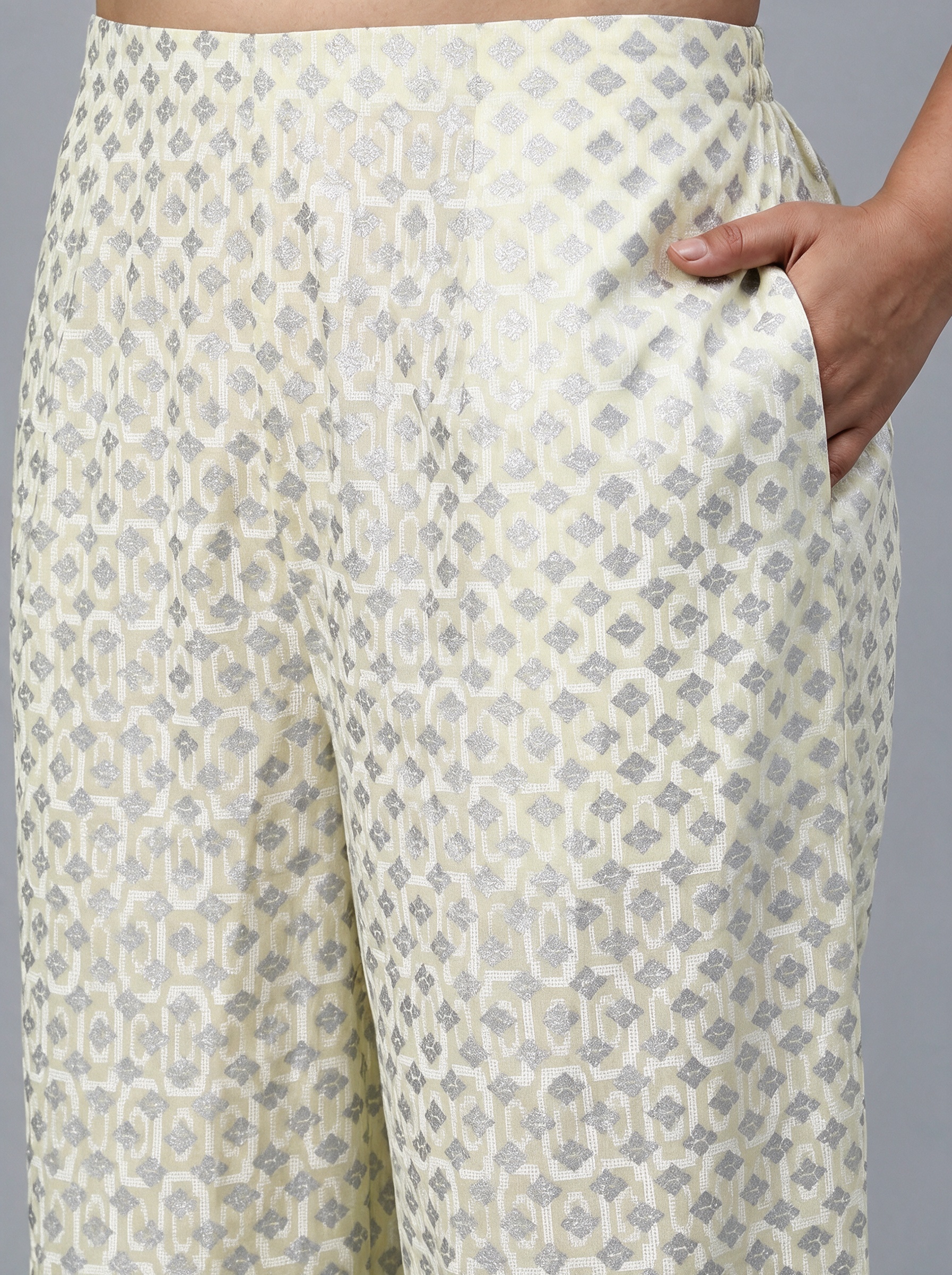 Yellow Printed Rayon Kurta Set with Palazzo and Dupatta