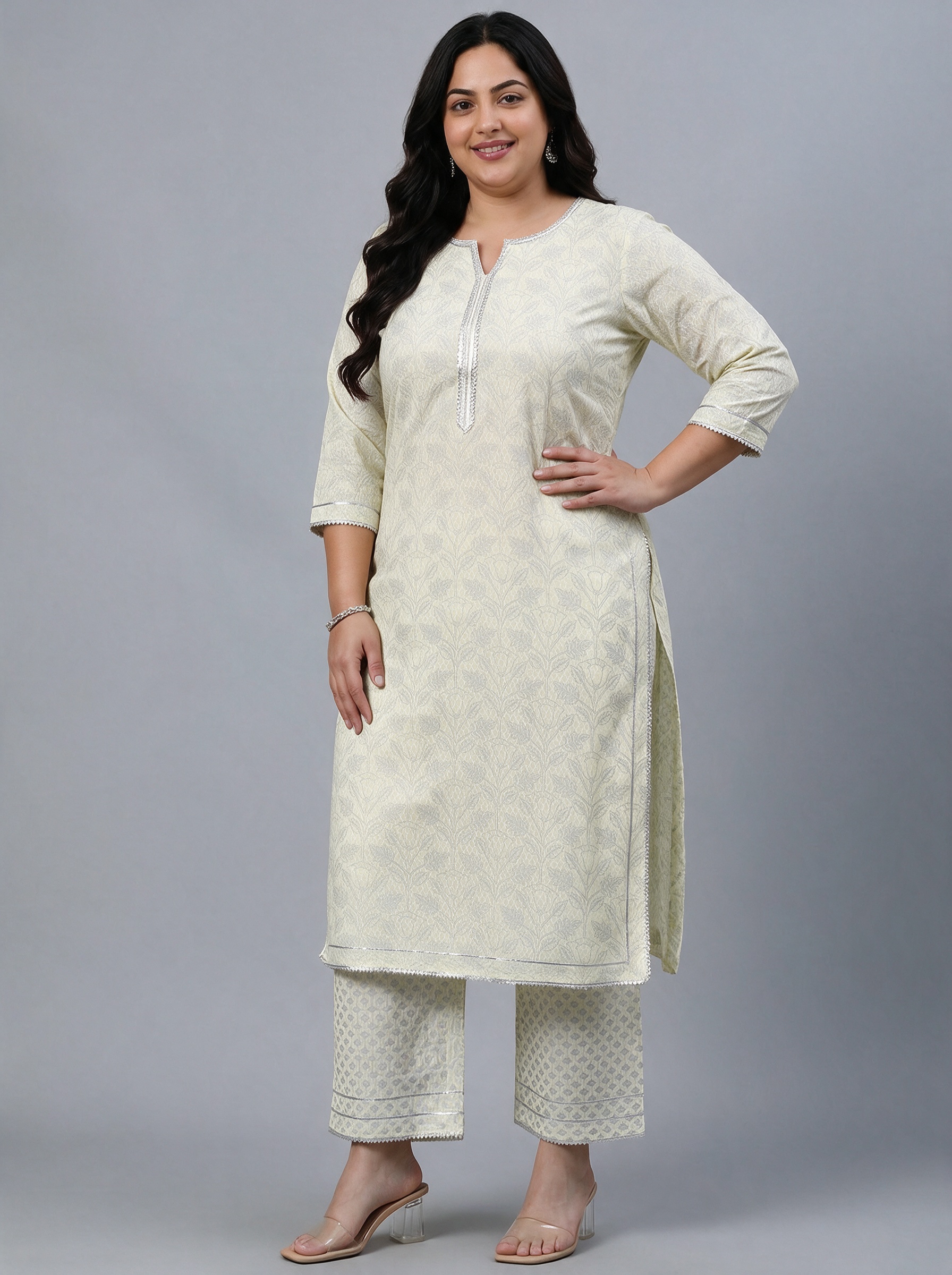 Yellow Printed Rayon Kurta Set with Palazzo and Dupatta
