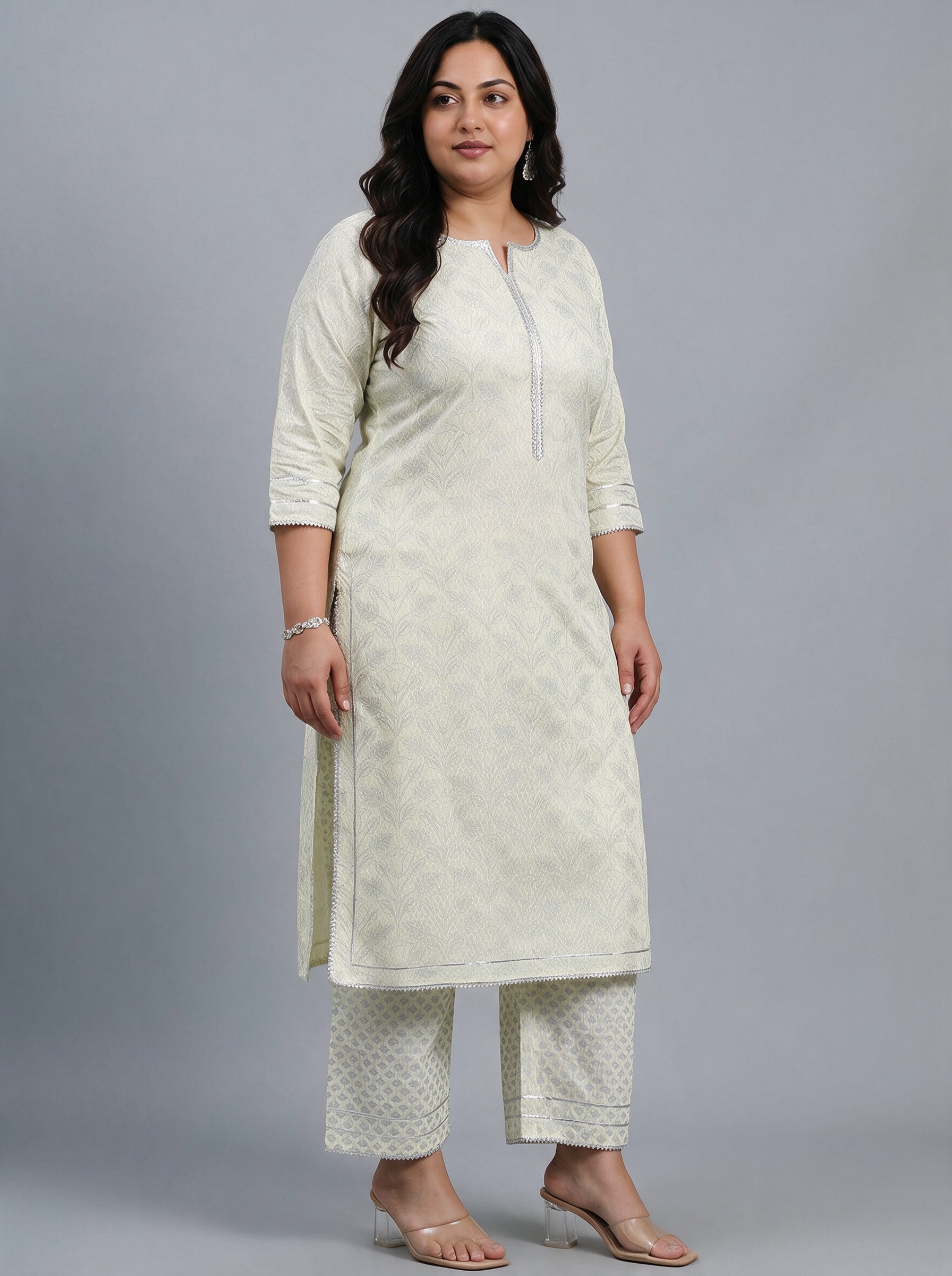 Yellow Printed Rayon Kurta Set with Palazzo and Dupatta
