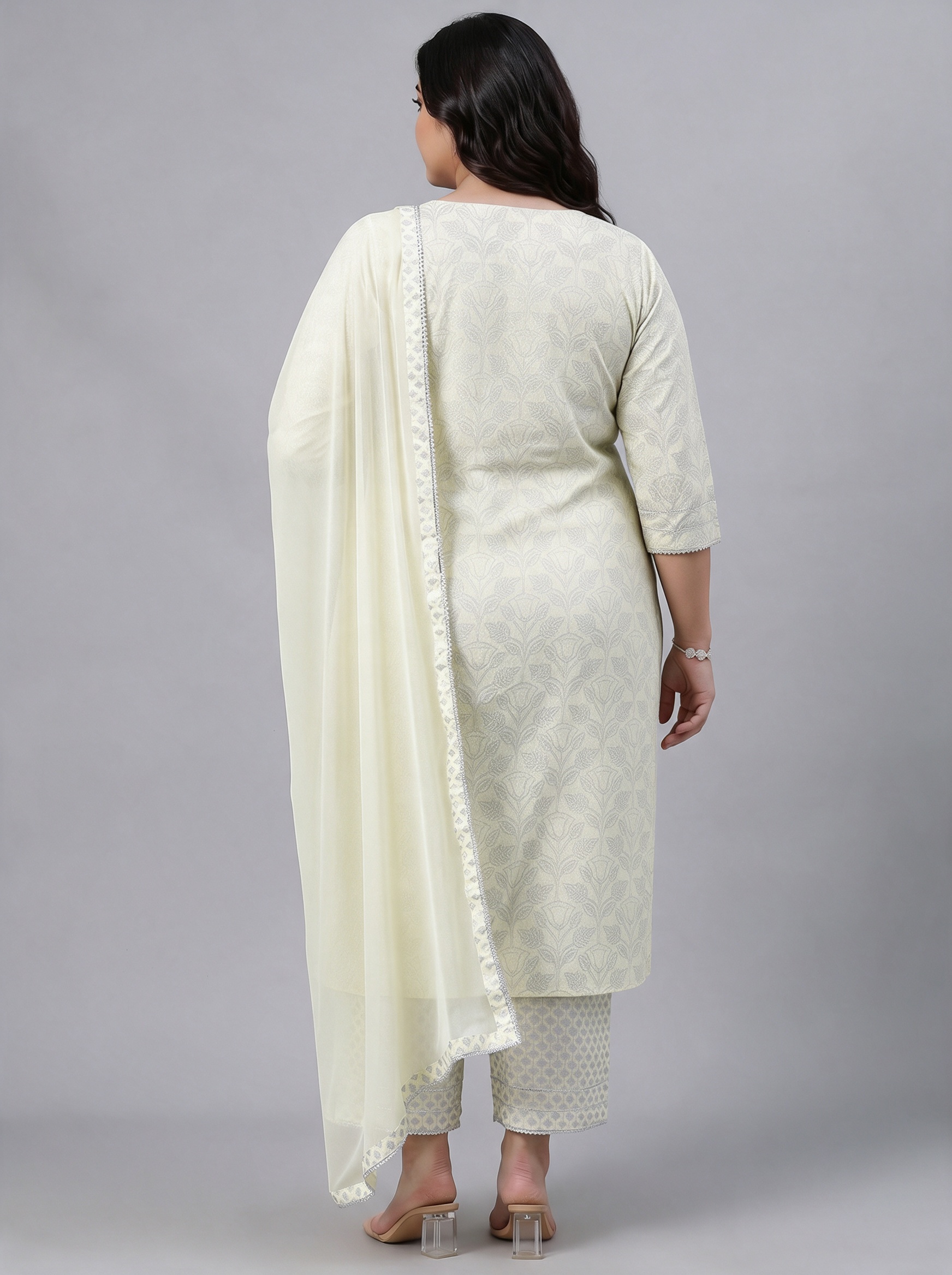 Yellow Printed Rayon Kurta Set with Palazzo and Dupatta