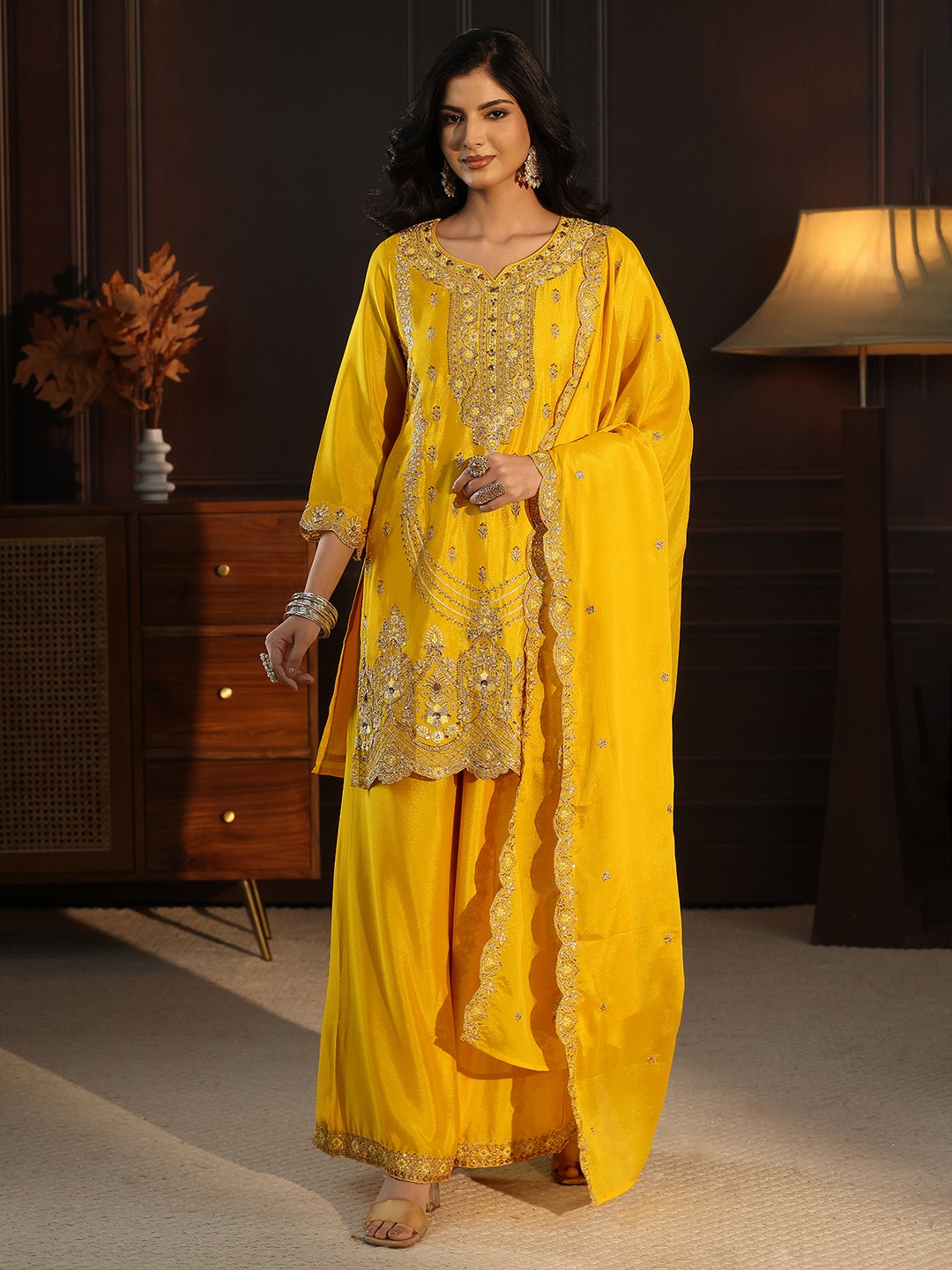 Yellow Embroidered Sharara Set with Dupatta