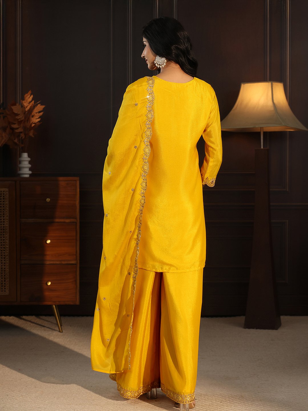 Yellow Embroidered Sharara Set with Dupatta