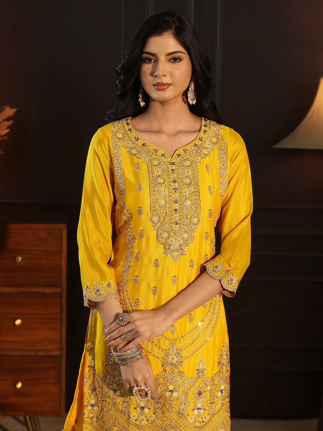 Yellow Embroidered Sharara Set with Dupatta