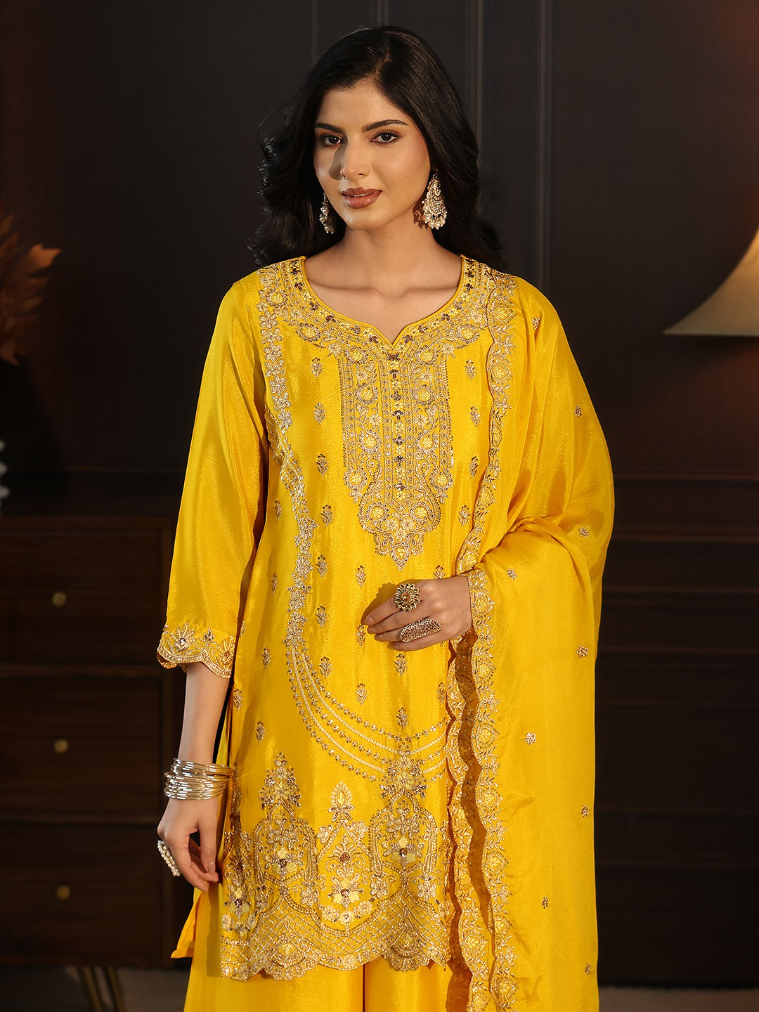 Yellow Embroidered Sharara Set with Dupatta