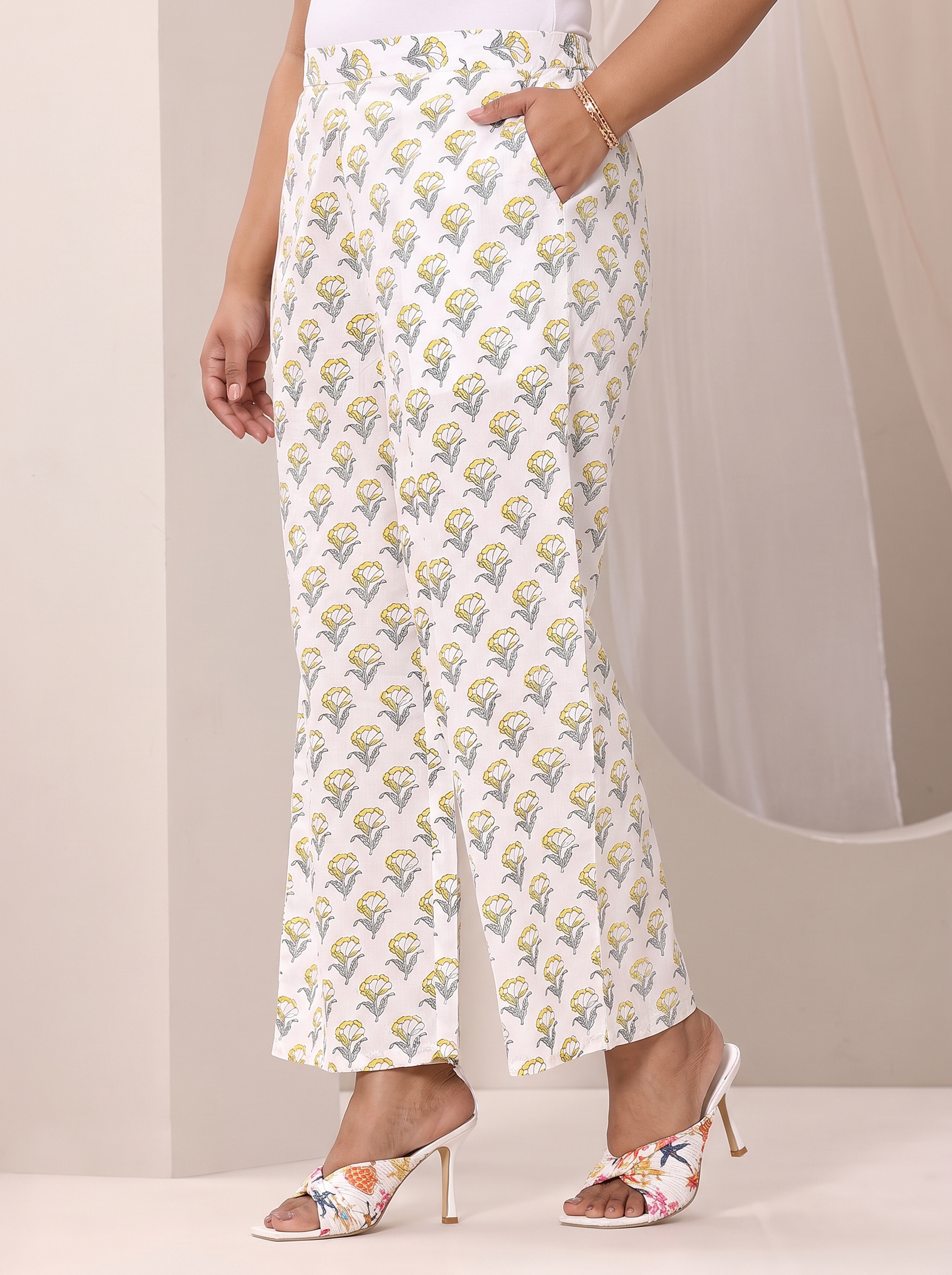 Teal Printed Cotton Kurta Set with Palazzo and Dupatta