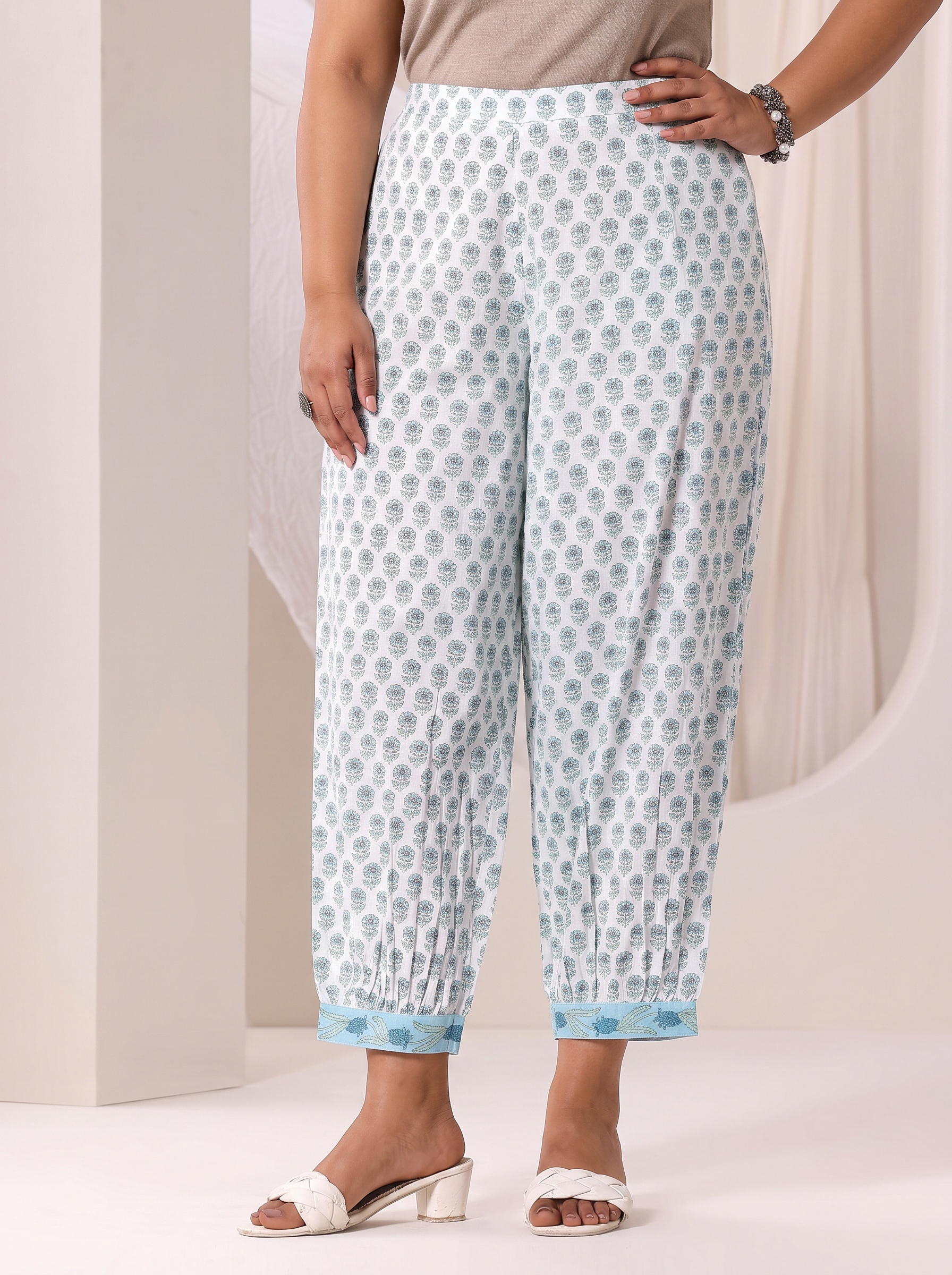 Blue Floral Print Cotton Kurta Set with Salwar and Dupatta