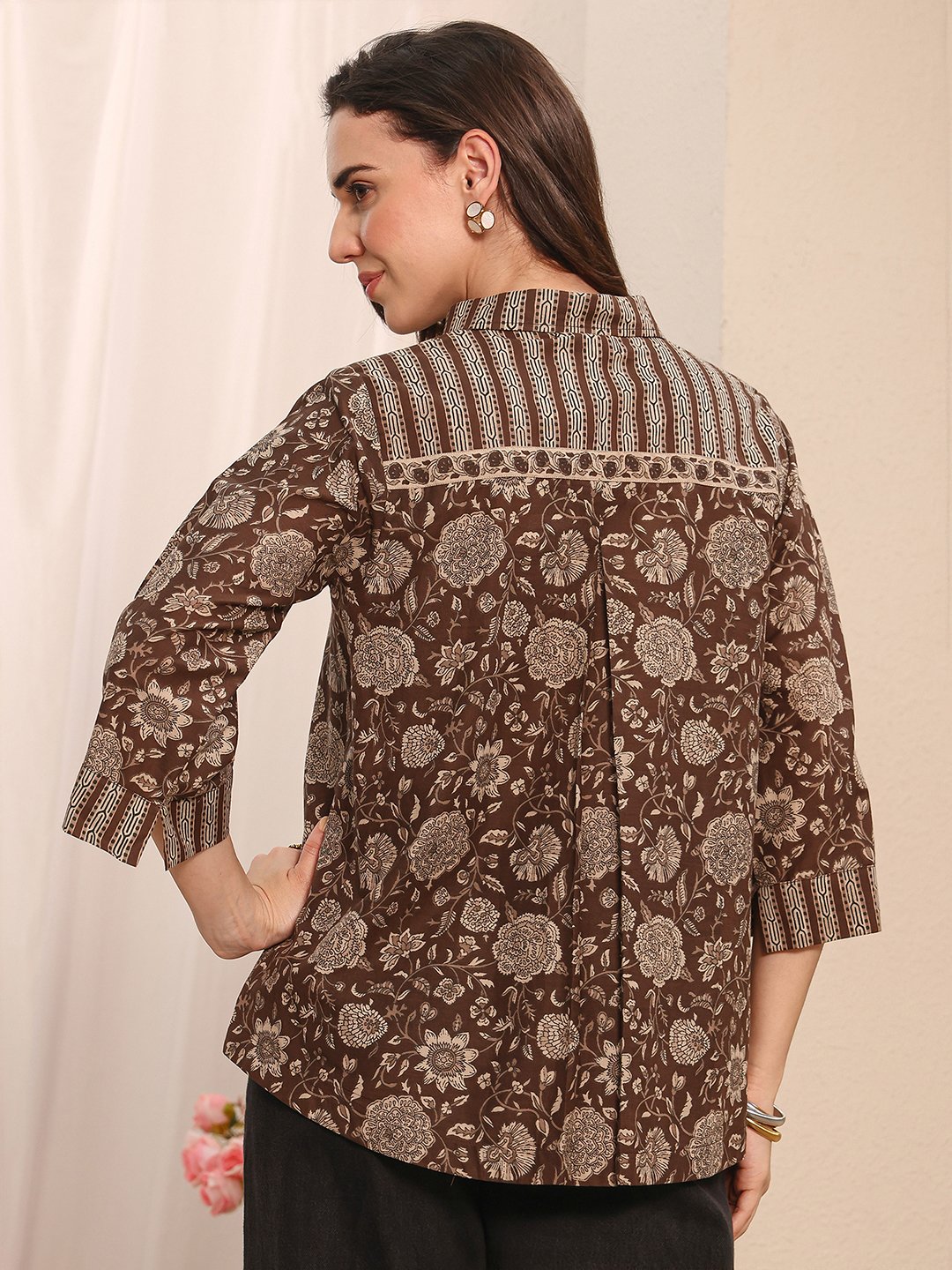 Brown Floral Print Regular Shirt