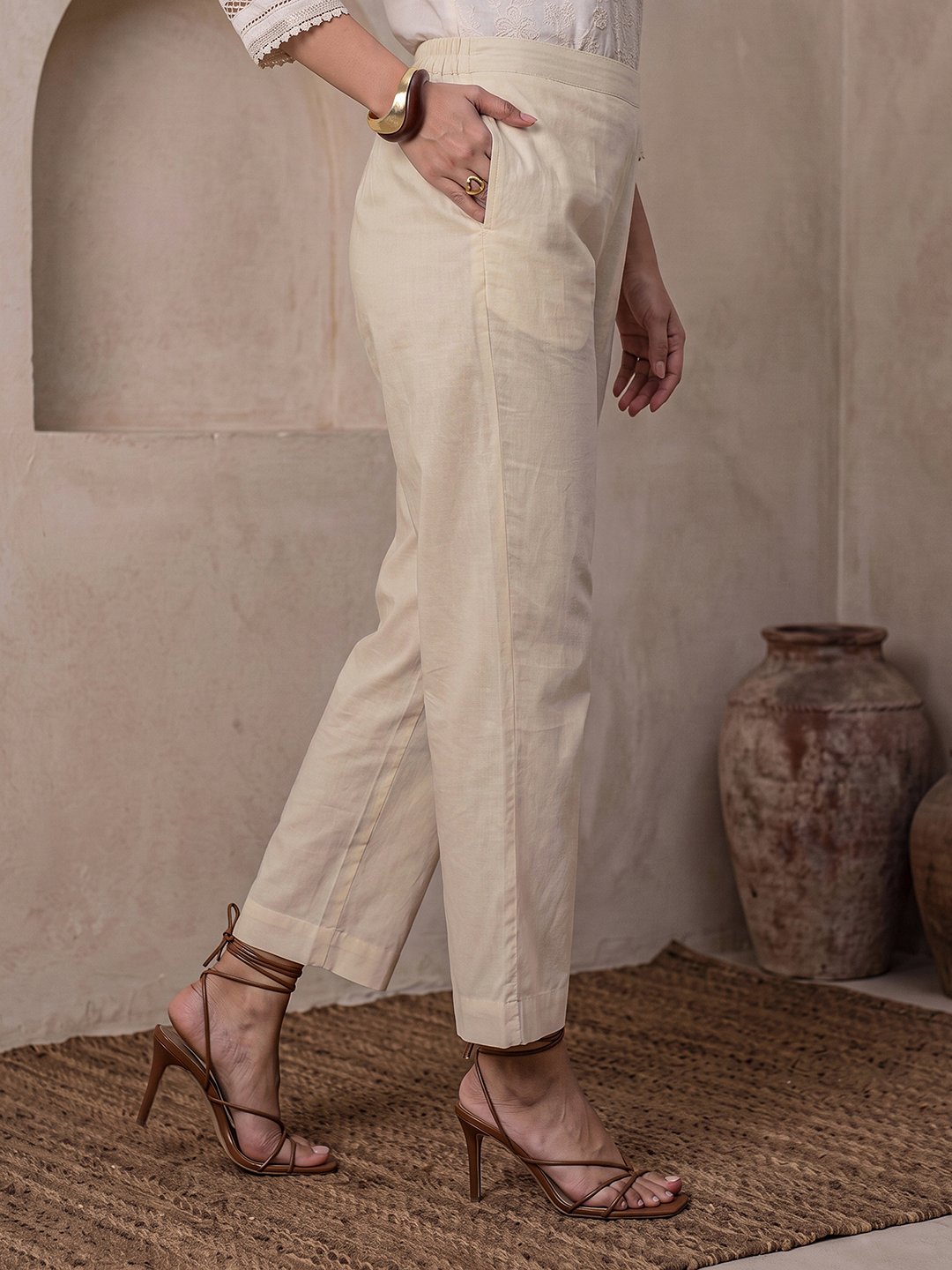 Off-White Embroidered Cotton Kurta Set with Dupatta