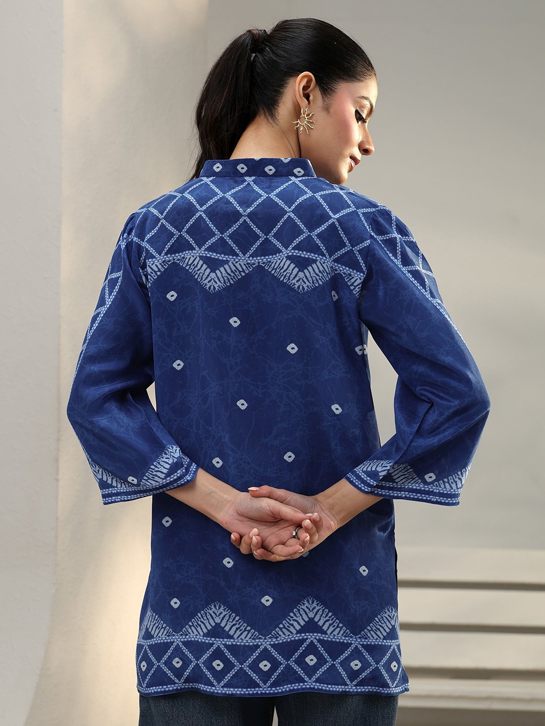 Indigo Bandhani Print 3/4 Sleeve Shirt