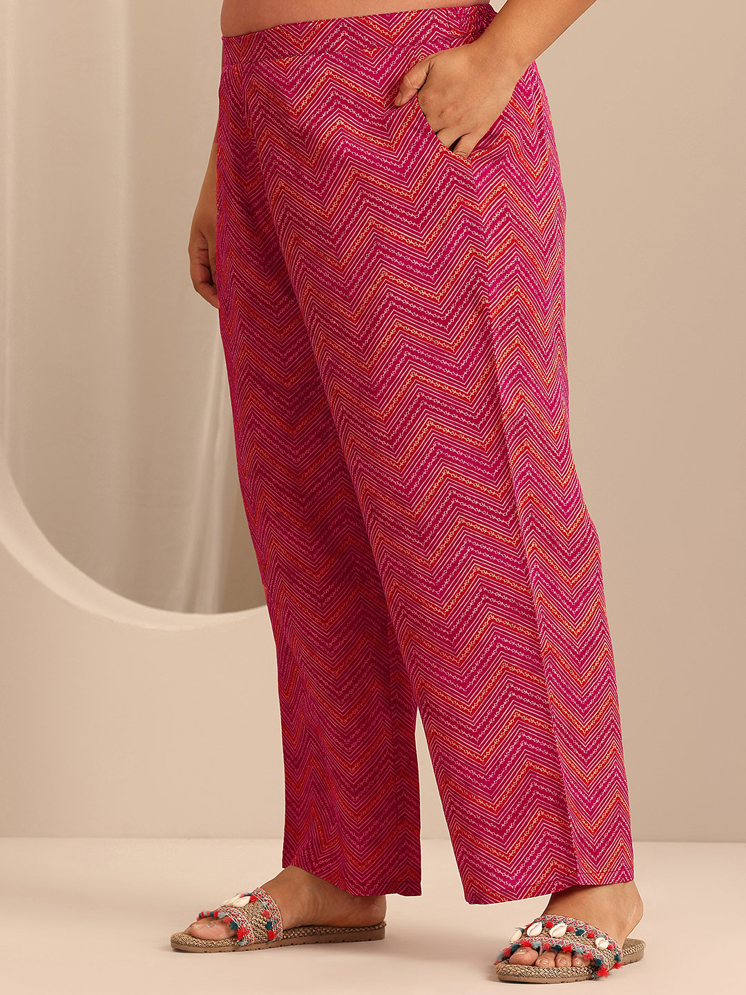 Magenta Silk Blend Printed Kurta Set with Trousers and Dupatta