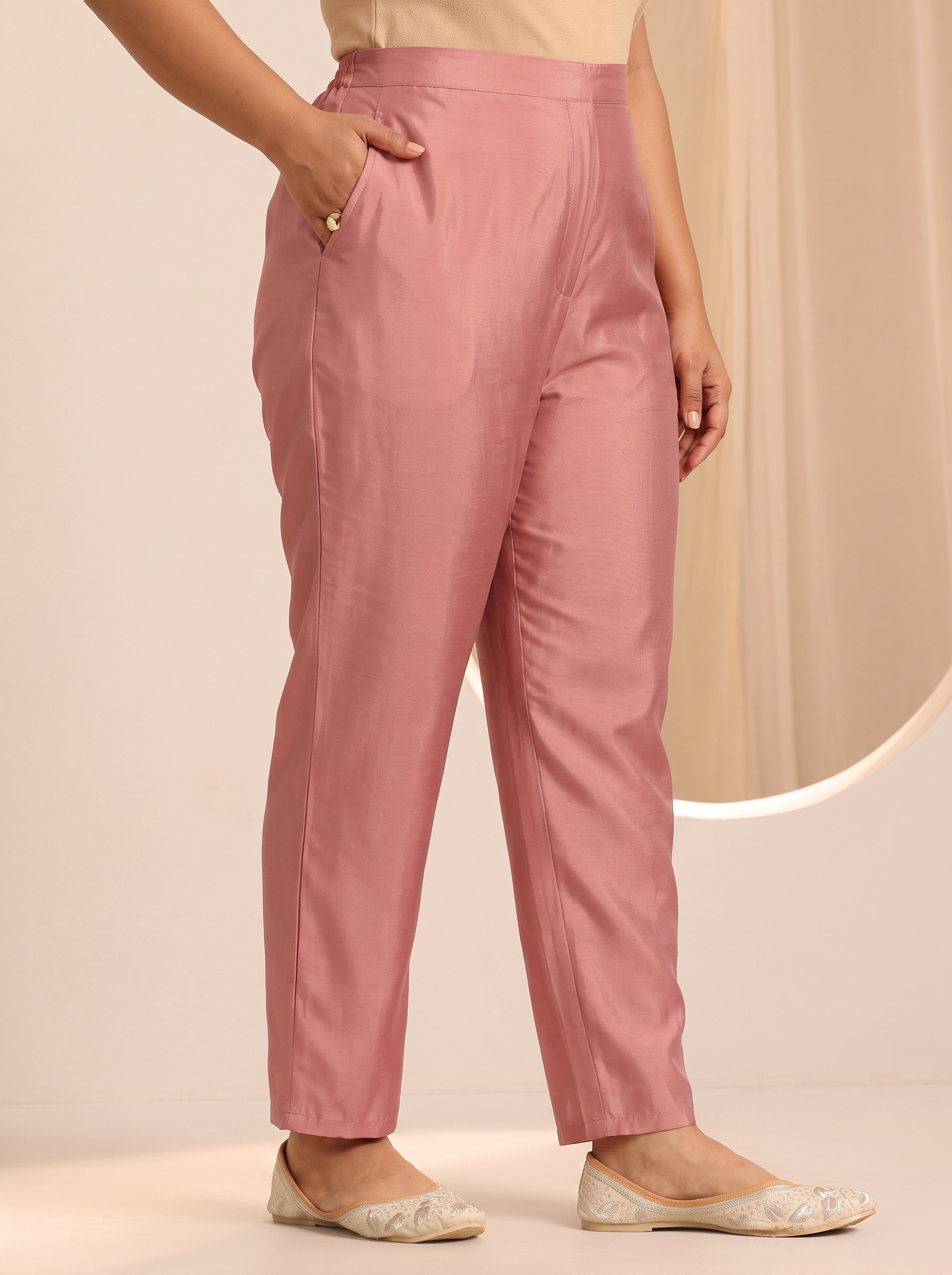 Peach Embroidered Kurta Set with Trousers and Dupatta