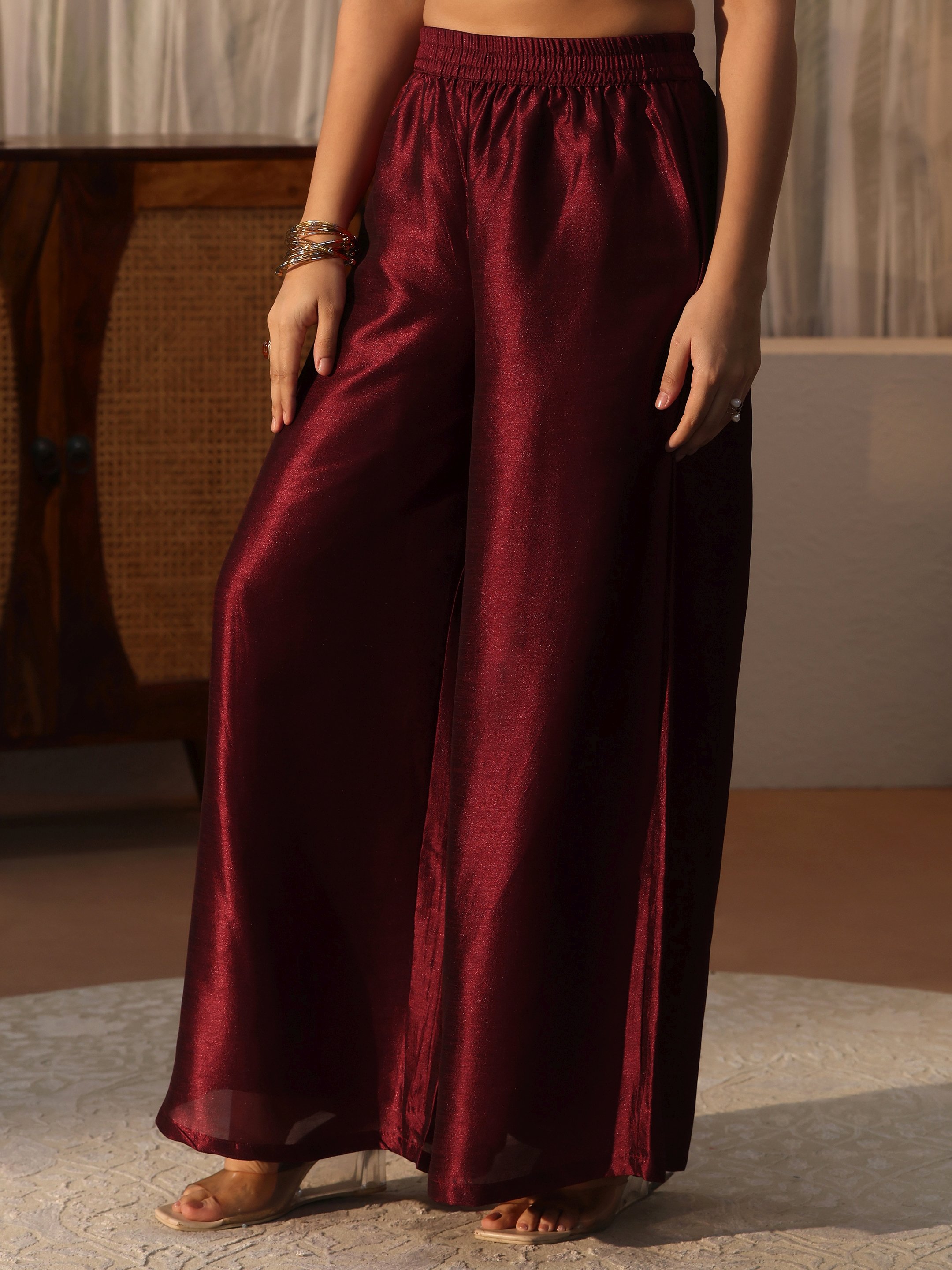 Maroon Embroidered Silk Blend Kurta Set with Dupatta