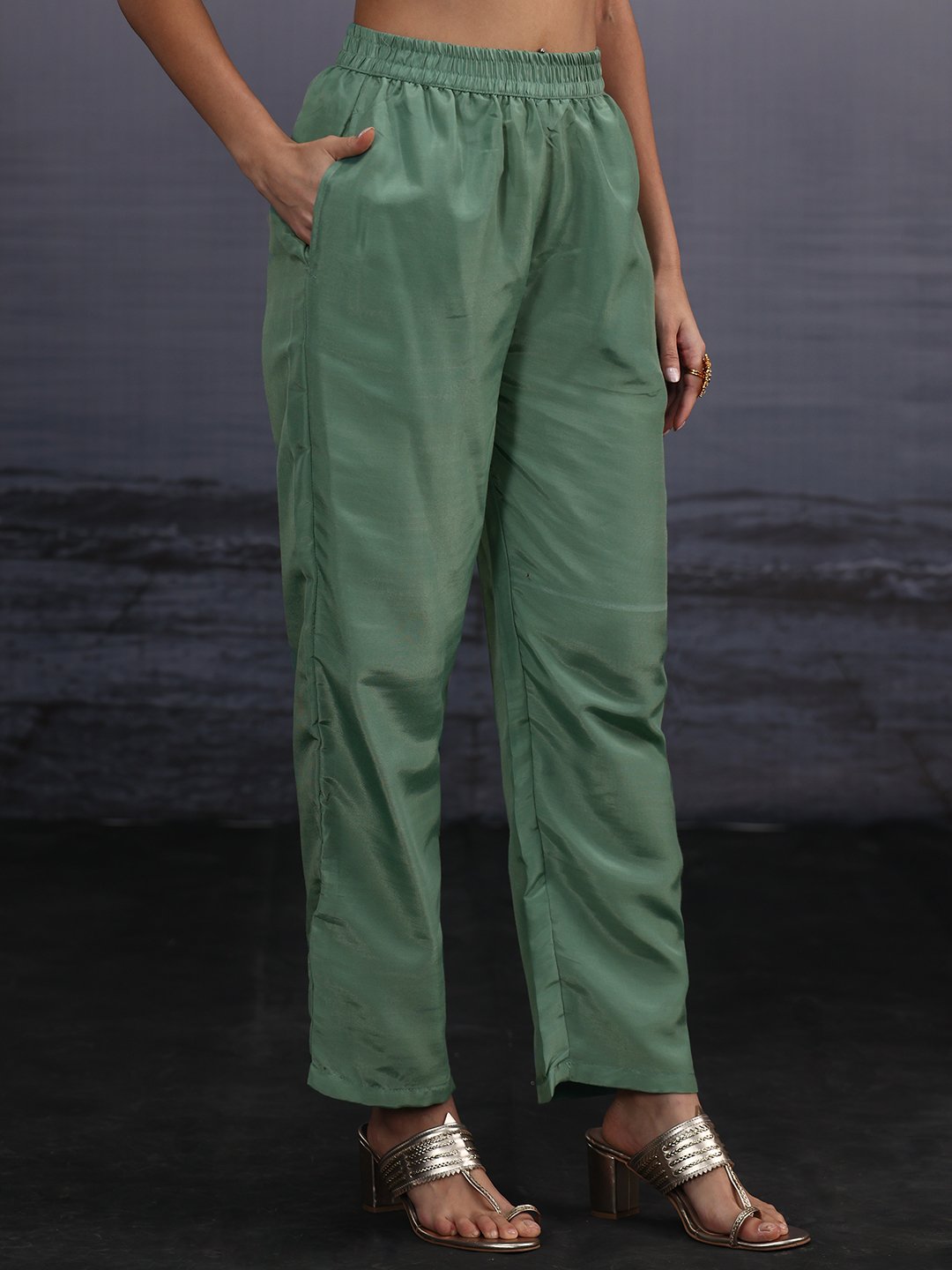 Green Embroidered Kurta Pants Dupatta Set