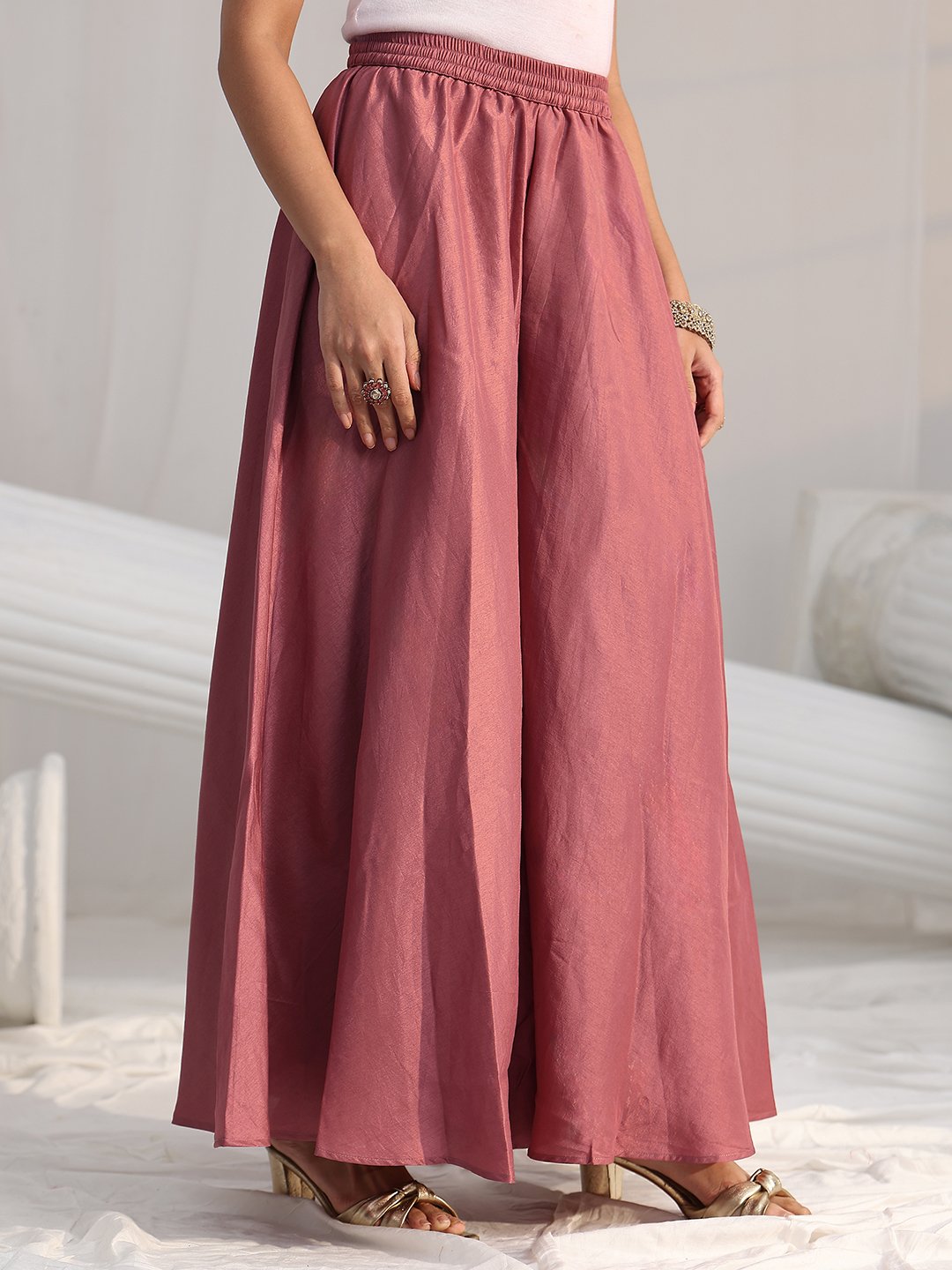 Pink Embroidered Silk Blend Sharara Set with Long Sleeve Kurta and Dupatta