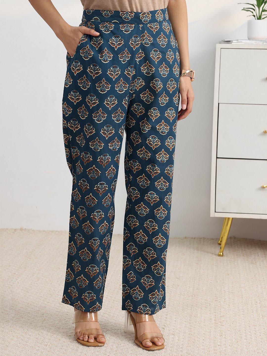 Blue Floral Printed Anarkali Kurta Set with Dupatta