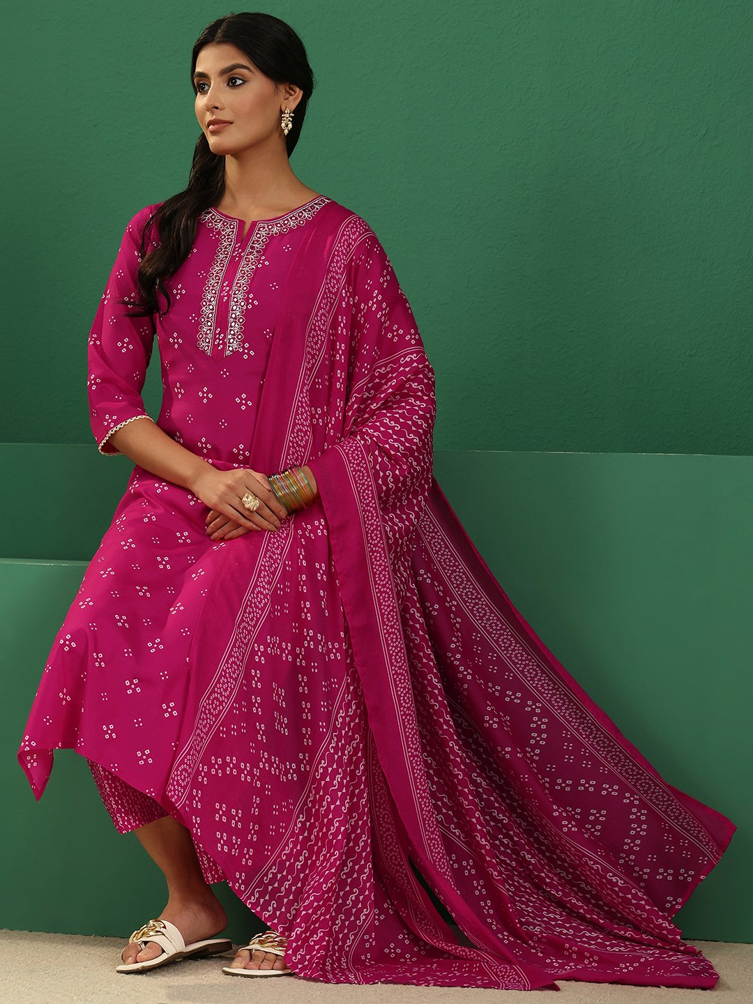 Pink Printed Salwar Suit Set with Dupatta