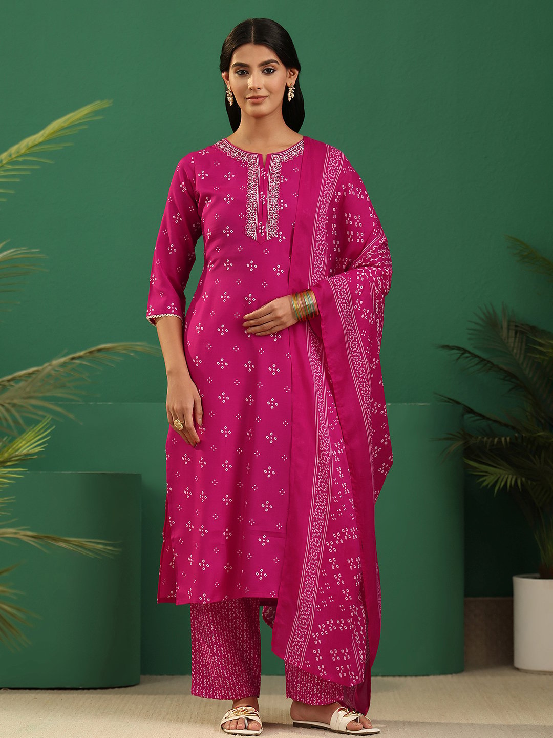 Pink Printed Salwar Suit Set with Dupatta