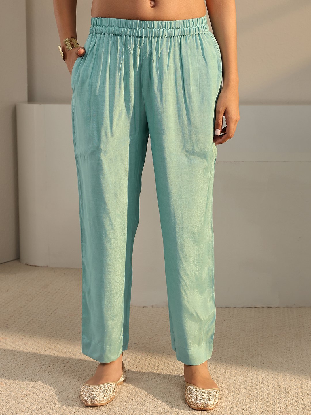 Festive Blue Silk Blend Woven Kurta Set with Dupatta