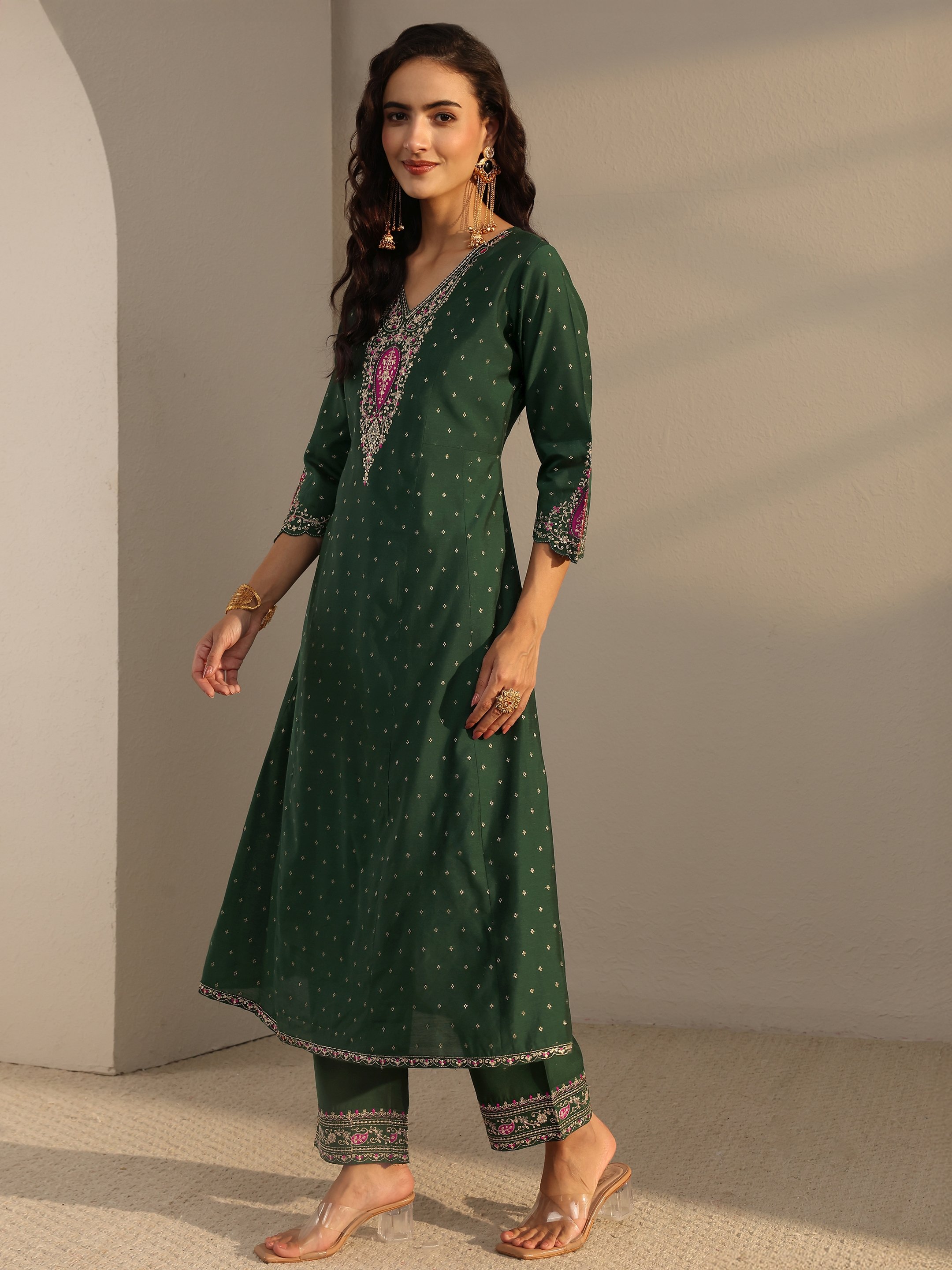 Emerald Green Embroidered Anarkali Kurta Set with Dupatta
