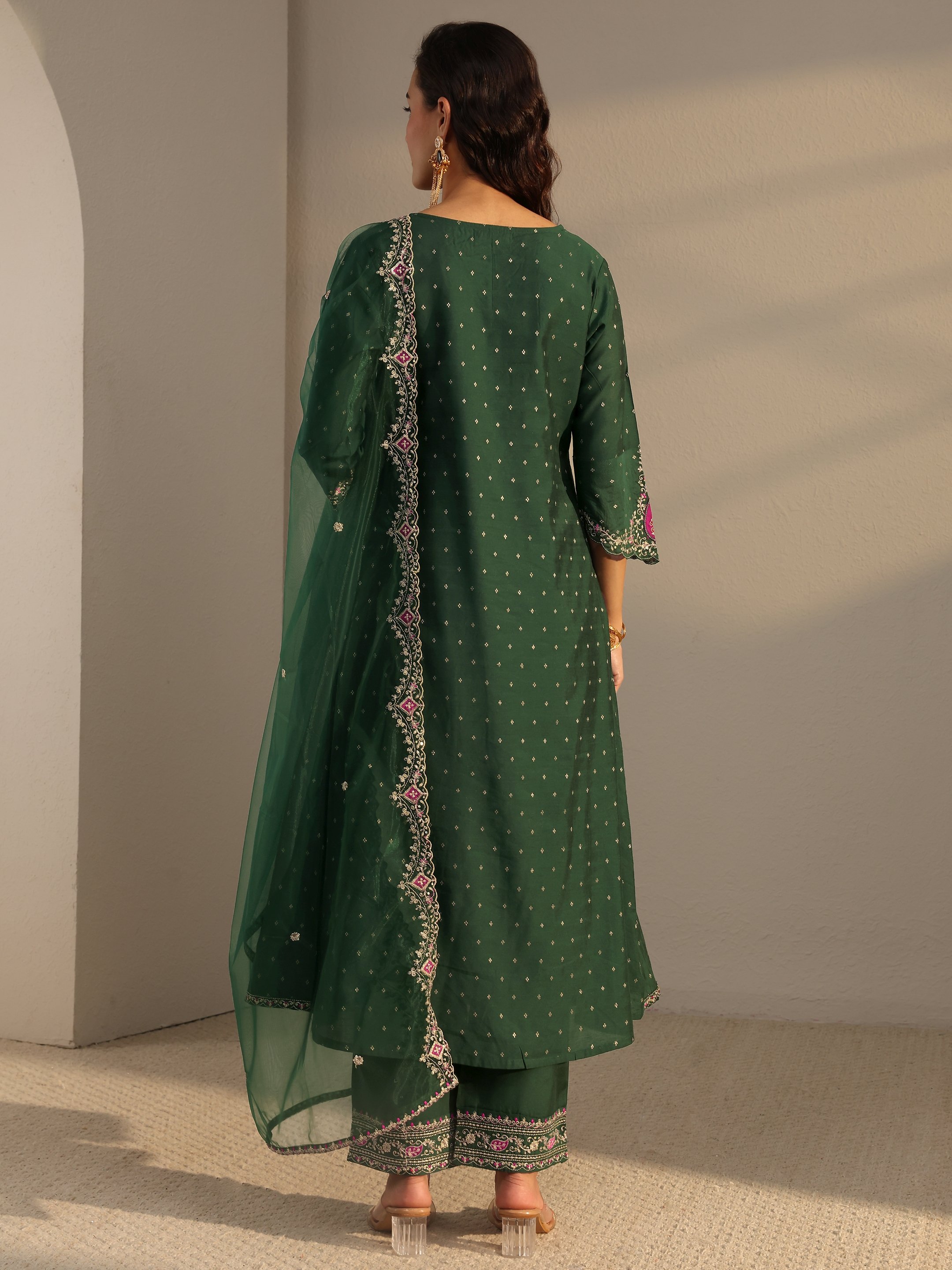 Emerald Green Embroidered Anarkali Kurta Set with Dupatta